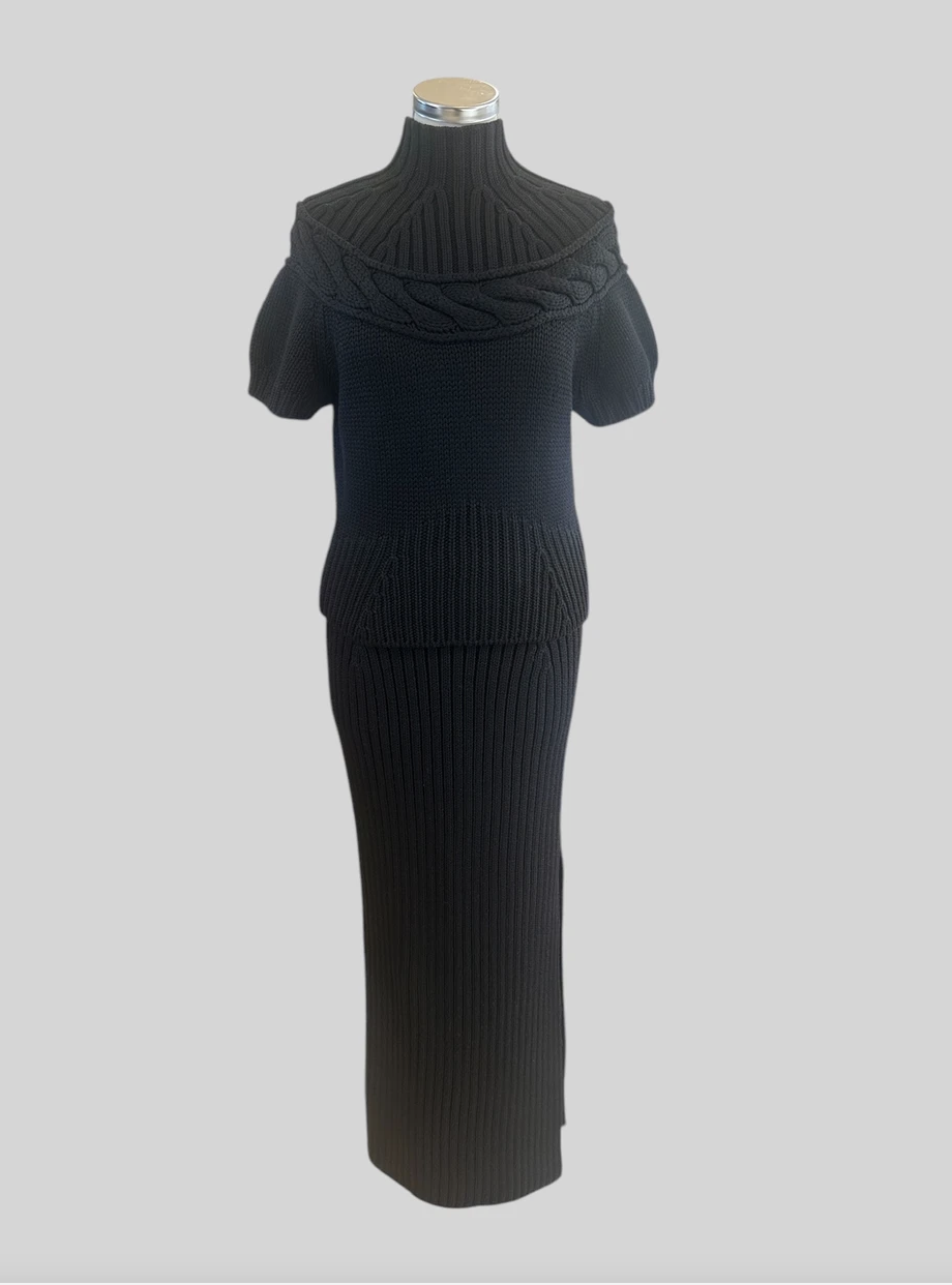 Vintage Black Knit Top and Split Skirt  by MUGLER in size FR 38 from KNITWEAR category