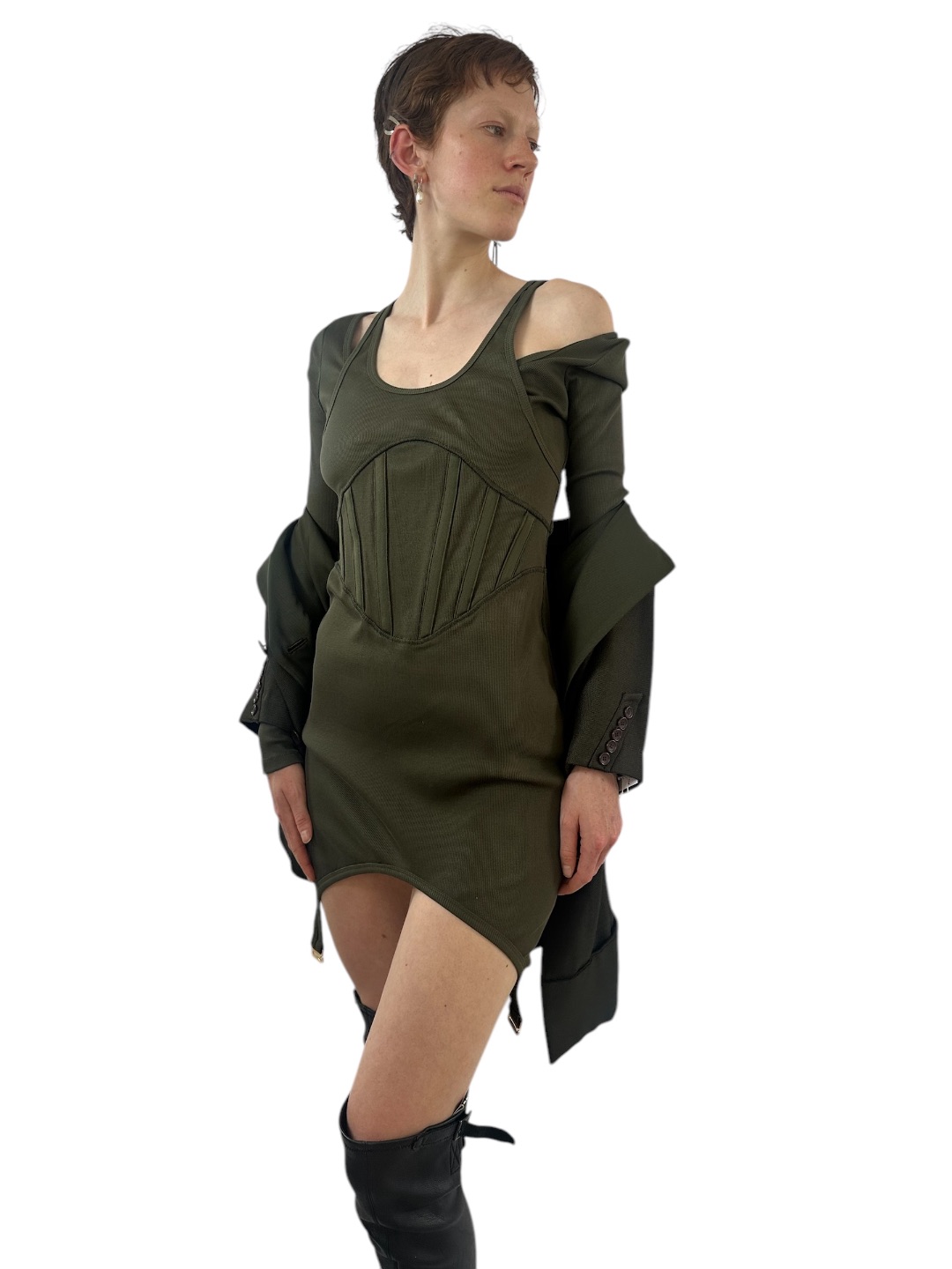 Dion Lee olive green suspenders dress by Dion Lee in size S from DRESSES category