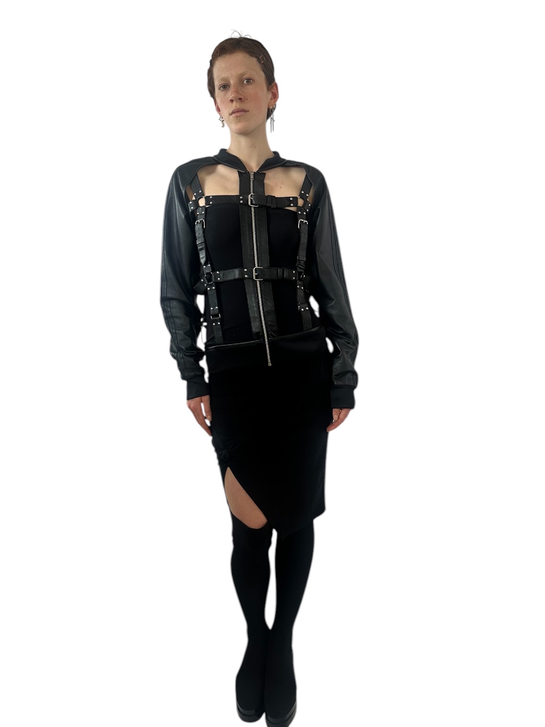 JEREMY SCOTT+ ADIDAS collaboration cutout leather jacket by Jeremy Scott  Adidas in size ONE SIZE from TOPS category