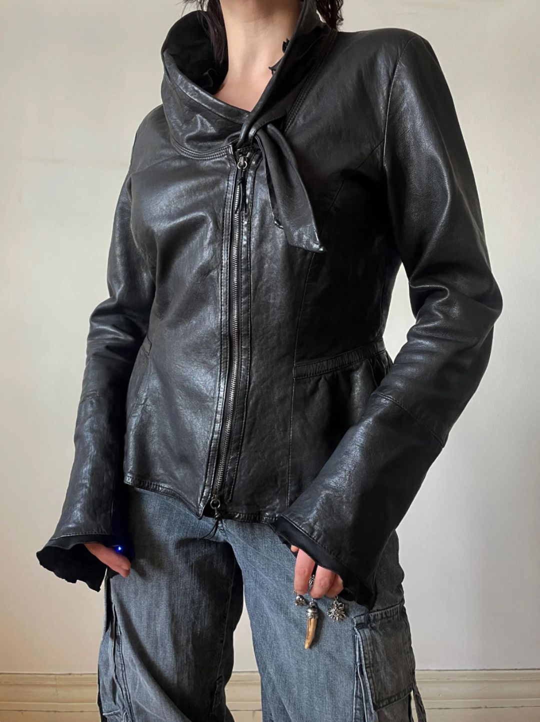 Emporio Armani FW 2007 black leather jacket  by GIORGIO ARMANI in size IT 46 from COATS & JACKETS category