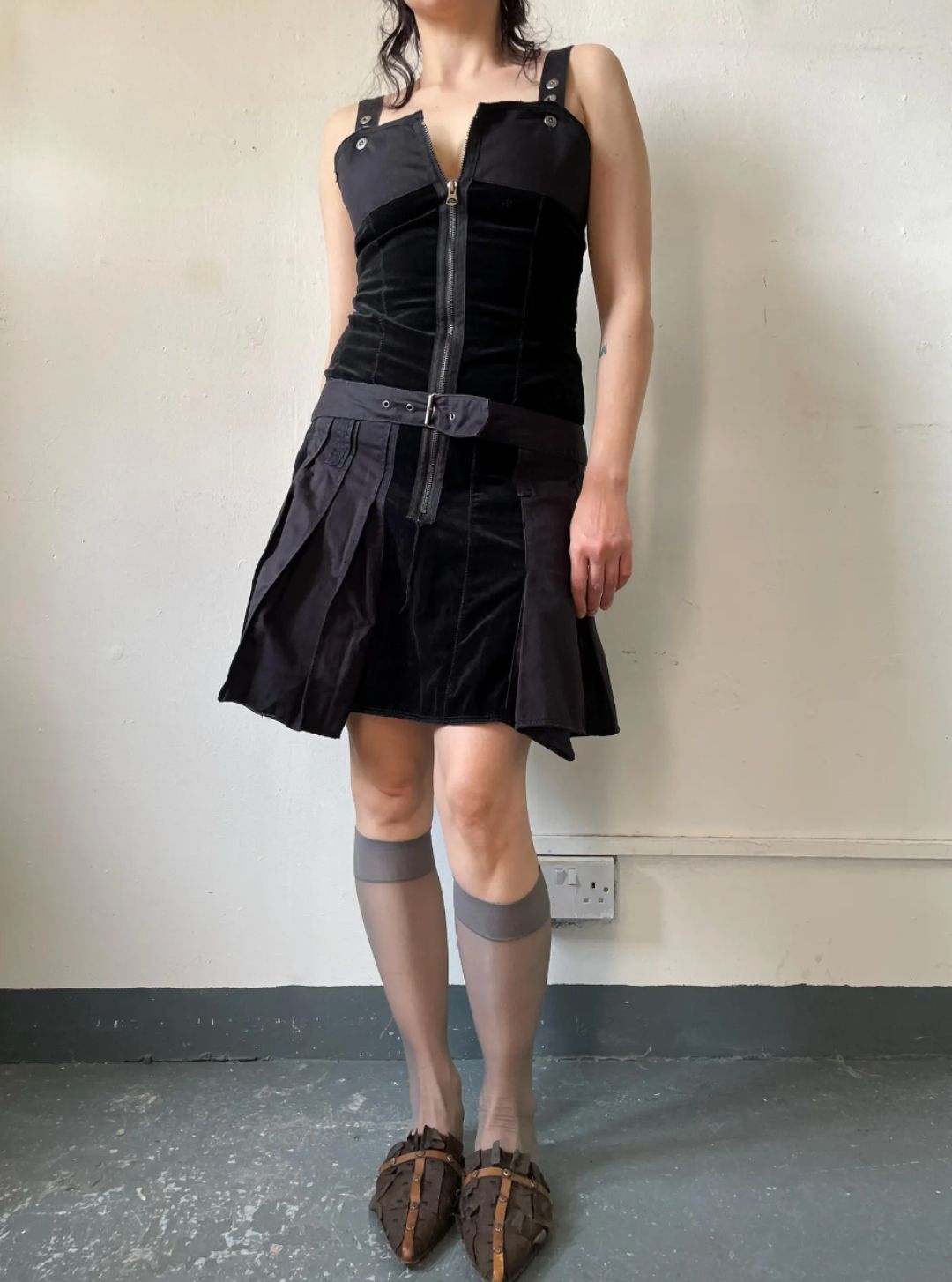 Marithé and François Girbaud black velvet panelled pleat dress by MARITHE AND FRANCOIS GIRBAUD in size S from DRESSES category