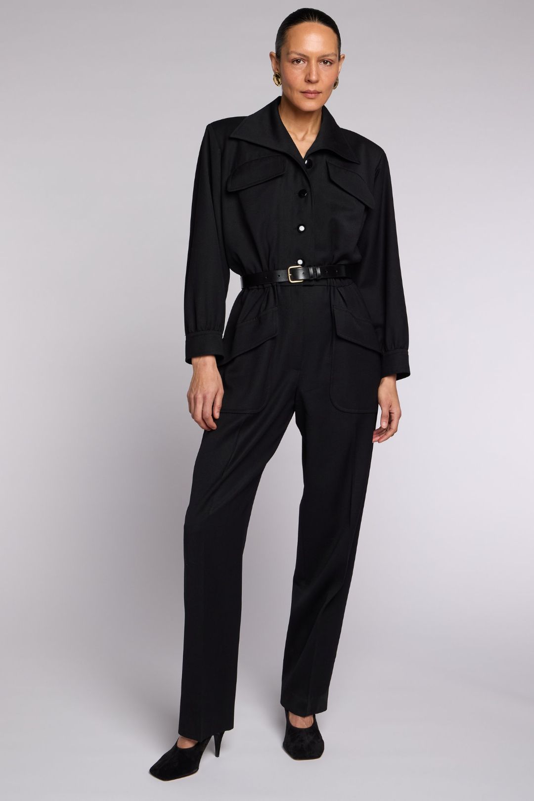 Saint Laurent Rive Gauche S/S 1985 Black Wool Jumpsuit by SAINT LAURENT in size FR 42 from JUMPSUITS & PLAYSUITS category