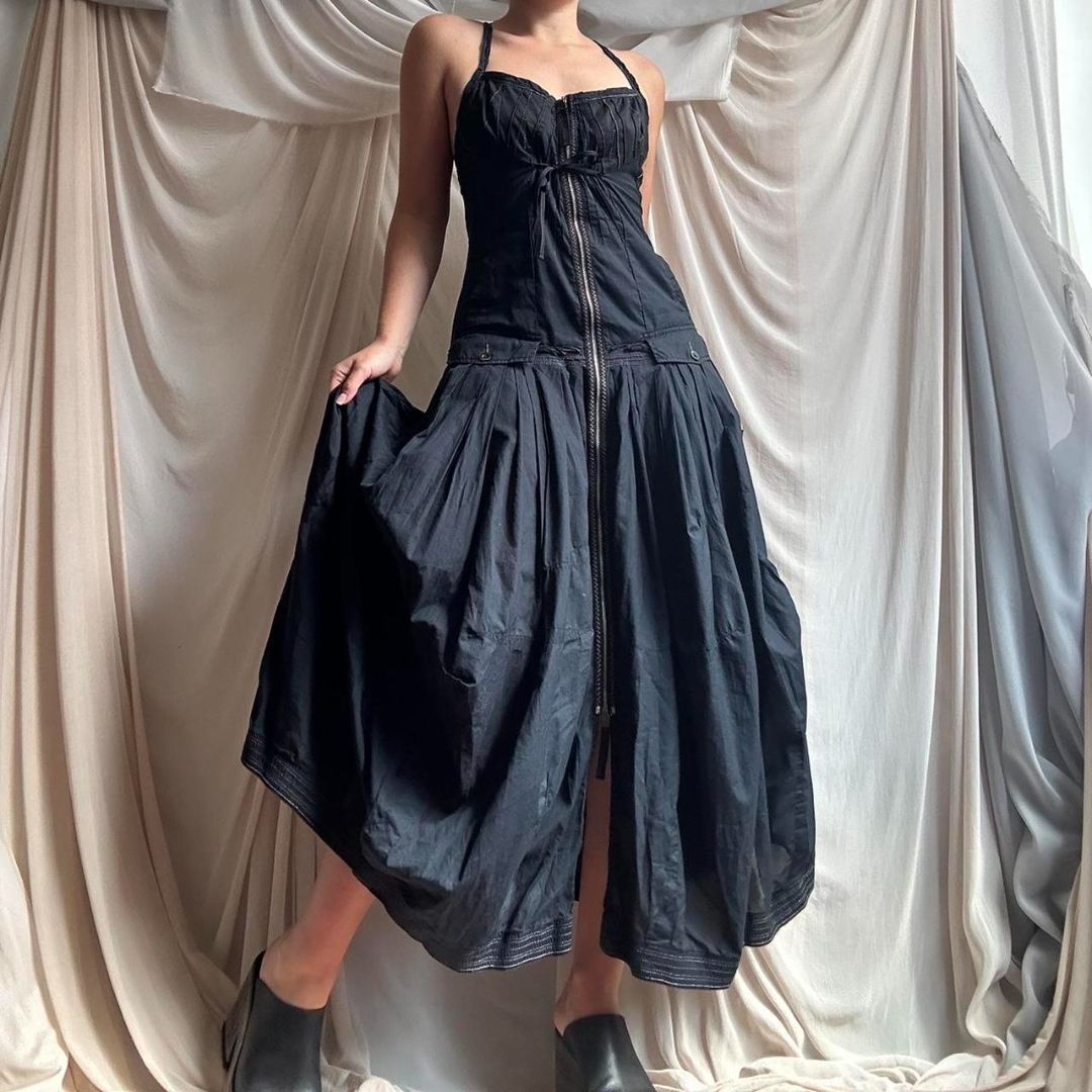 NAVY UTILITARIAN ZIP FRONT DRESS by MARITHE AND FRANCOIS GIRBAUD in size S from DRESSES category