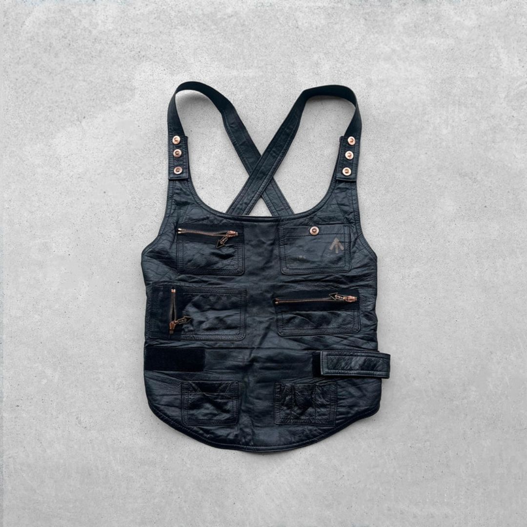 Jean Paul Gaultier “Safe Sex” Leather Bondage Vest by JEAN PAUL GAULTIER in size L from TOPS category