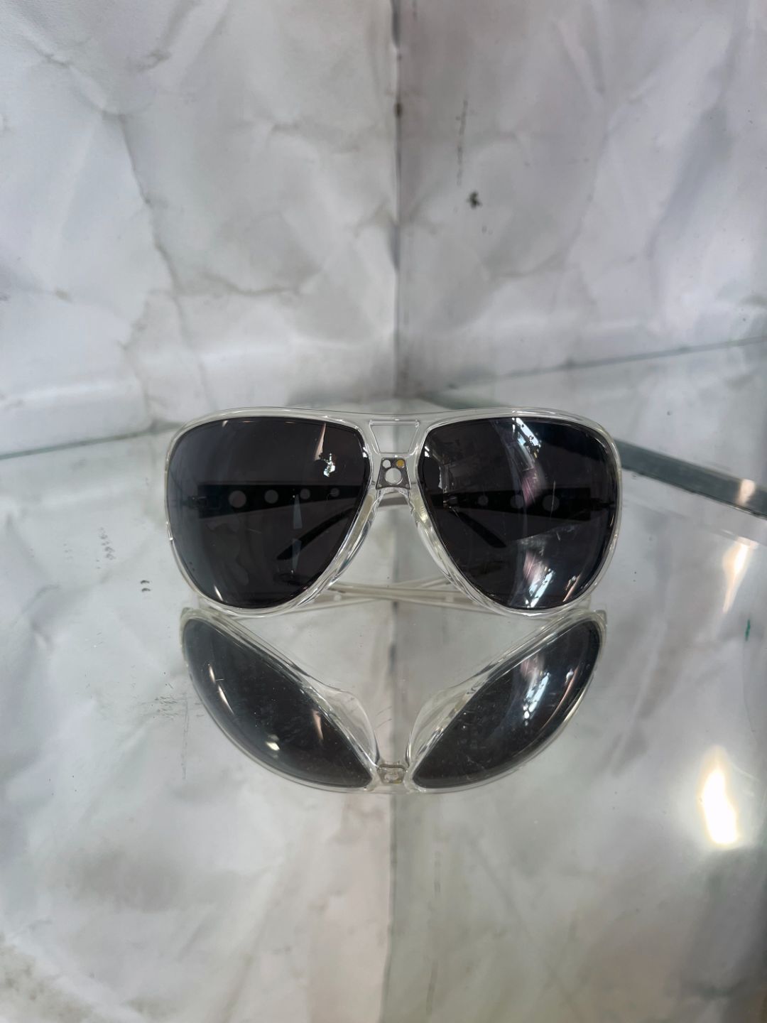Jean Paul Gaultier S/S 2006 Unisex black shield aviator sunglasses with transparent frame by JEAN PAUL GAULTIER in size ONE SIZE from ACCESSORIES category