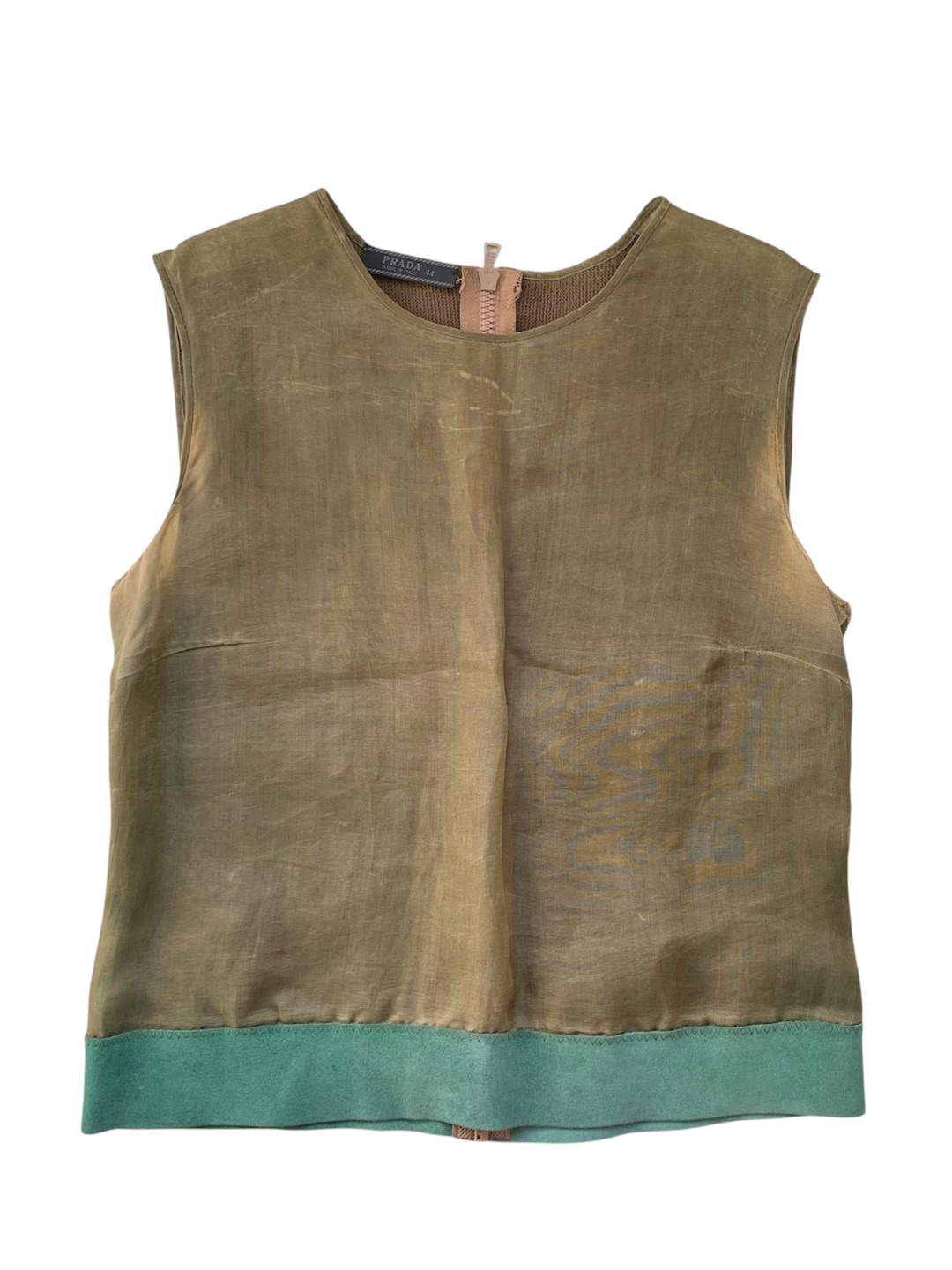 Prada FW 1999 green silk and neoprene top with suede trim by PRADA in size M from TOPS category