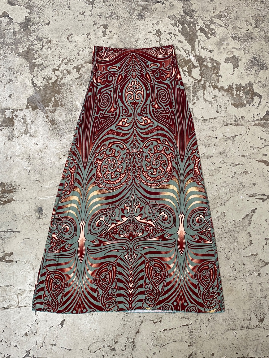 Jean Paul Gaultier S/S1996 « Cyberbaba » Maori Tribal Tattoo Long Skirt by JEAN PAUL GAULTIER in size S from SKIRTS category