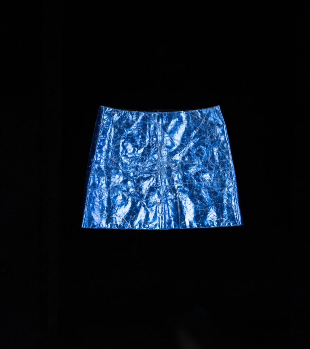 VERSACE SCRATCHED BLUE MINI SKIRT by VERSACE in size EU 38 from SKIRTS category