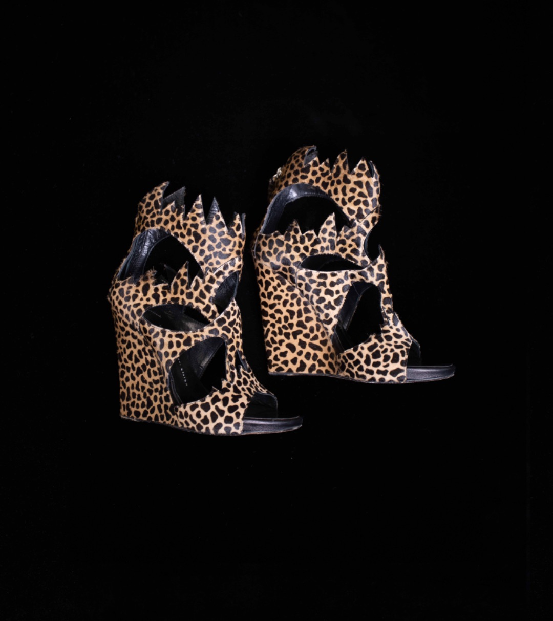 GIUSEPPE ZANOTTI LEOPARD PRINT CAGED WEDGE HEEL by GIUSEPPE ZANOTTI in size EU 40 from SHOES category