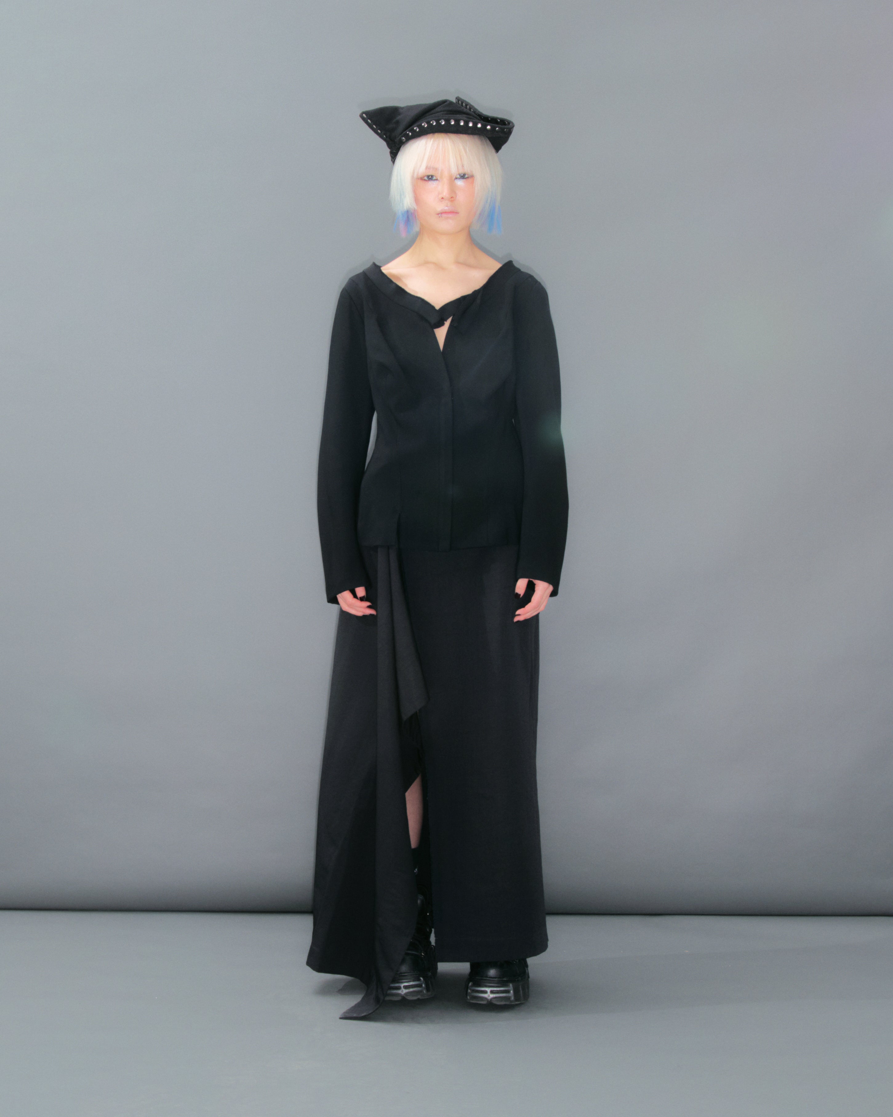 Wide Neck Zip Up Blazer Black by YOHJI YAMAMOTO in size S from COATS & JACKETS category