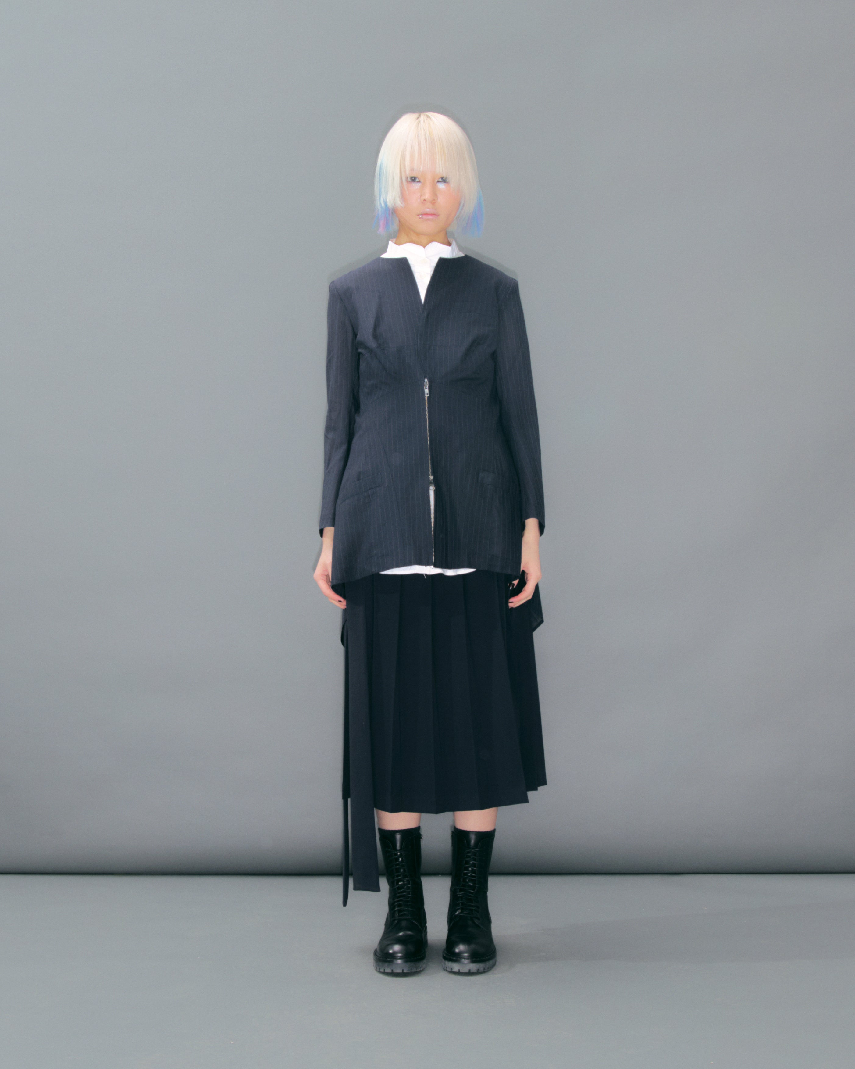 Navy Pinstripe Wool Mix Jacket by YOHJI YAMAMOTO in size XS from COATS & JACKETS category