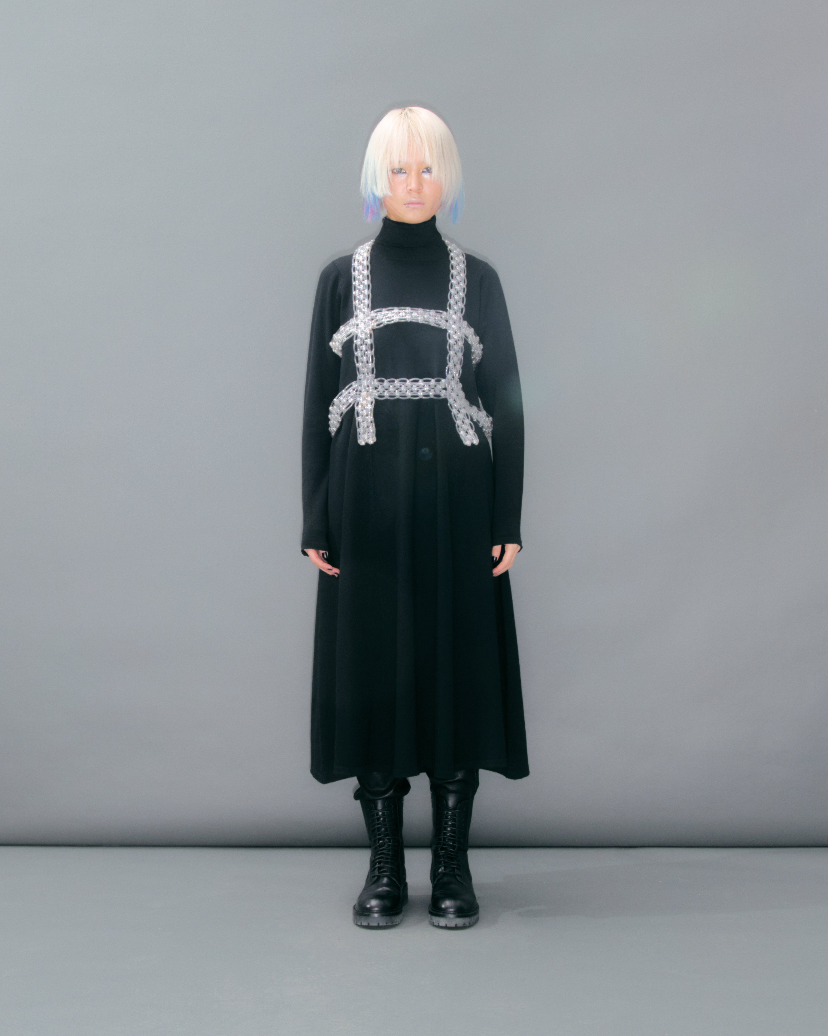 Black Knitted Dress Turtle Neck Pleats by YOHJI YAMAMOTO in size M from DRESSES category