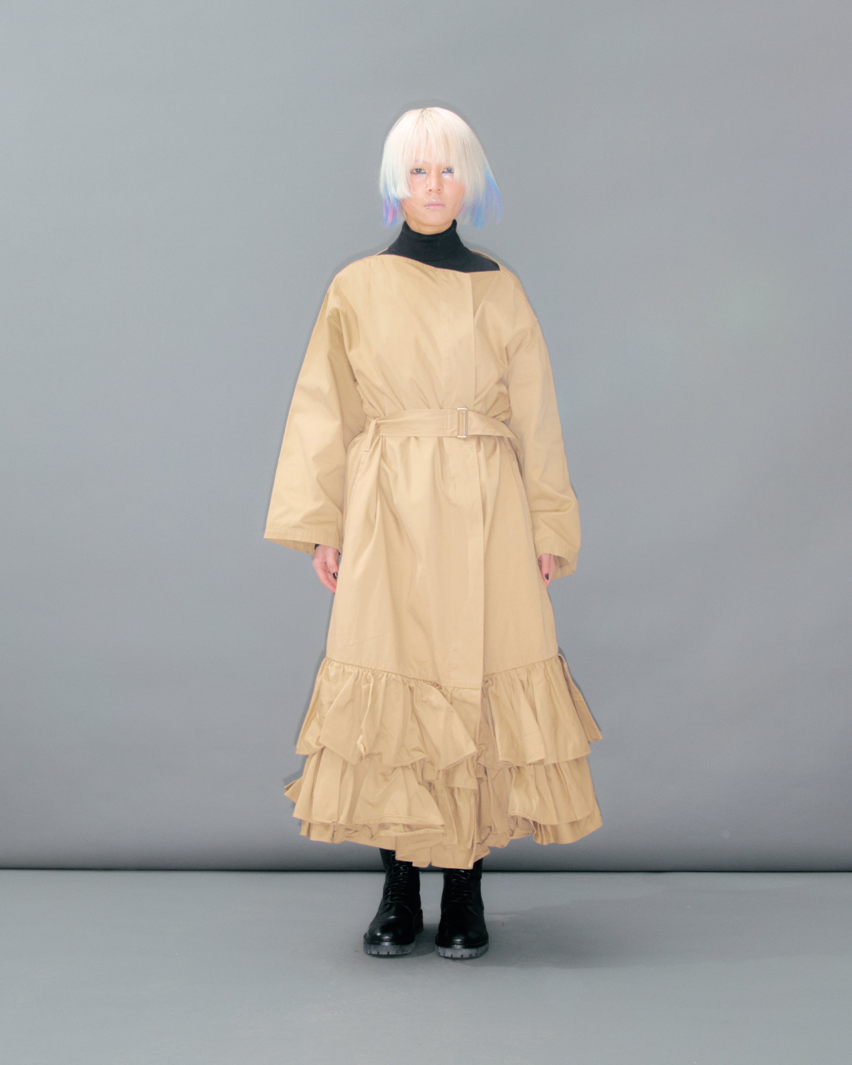 Camel Frill Tie Waist Overcoat by YOHJI YAMAMOTO in size M from COATS & JACKETS category