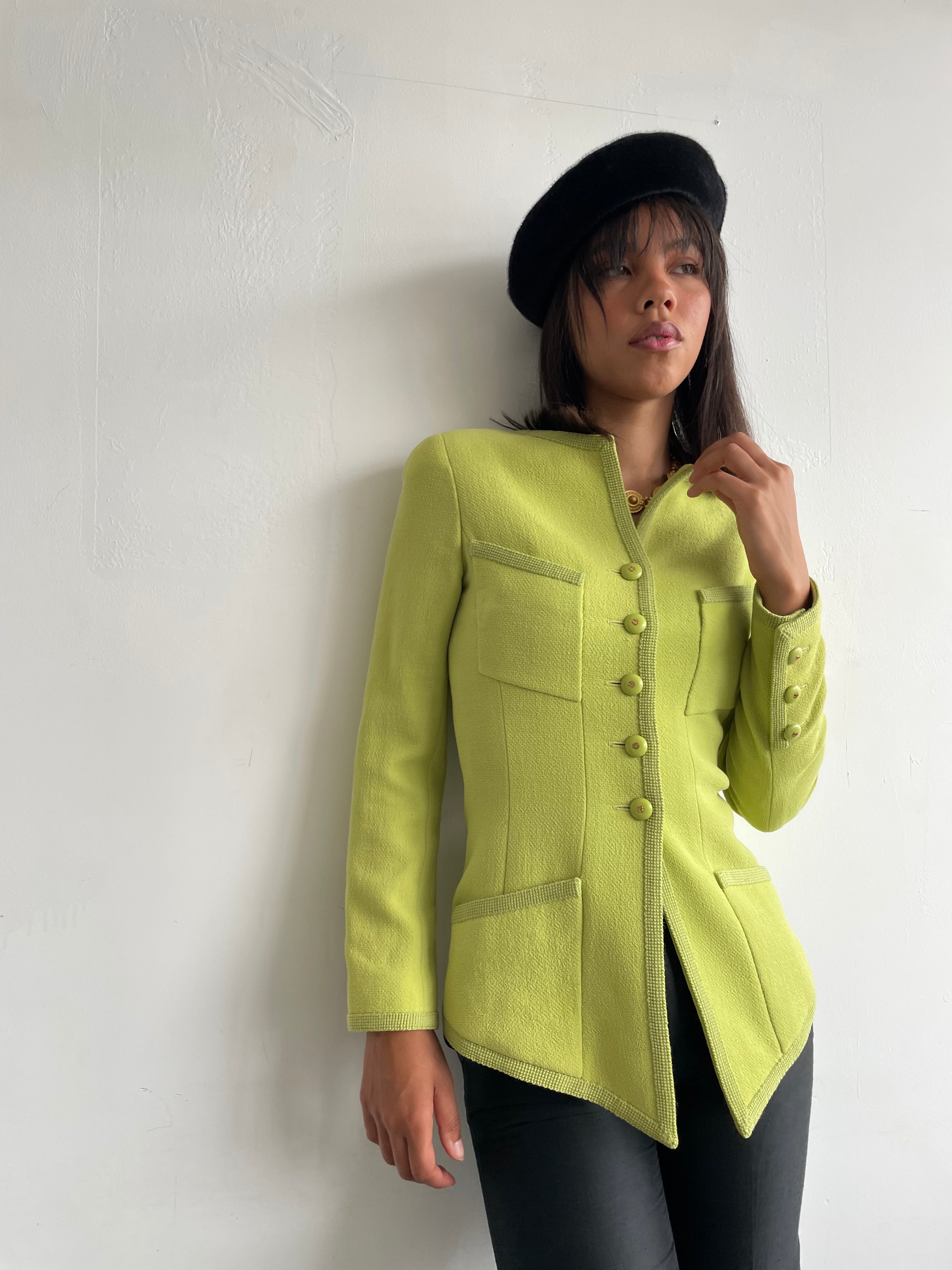 Chanel Karl Lagerfeld  1990's hourglass bright green jacket  by CHANEL in size FR 34 from COATS & JACKETS category