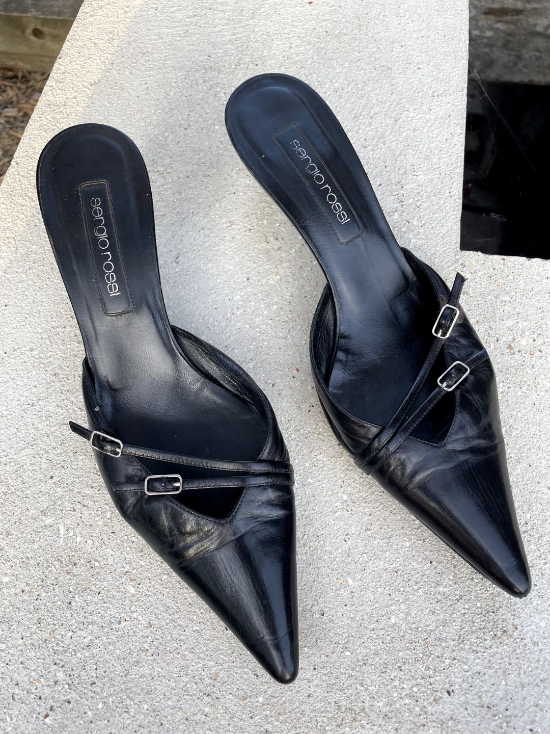 Sergio Rossi black leather bondage 2000’s kitten heel mules by ACNE STUDIOS in size EU 40 from SHOES category