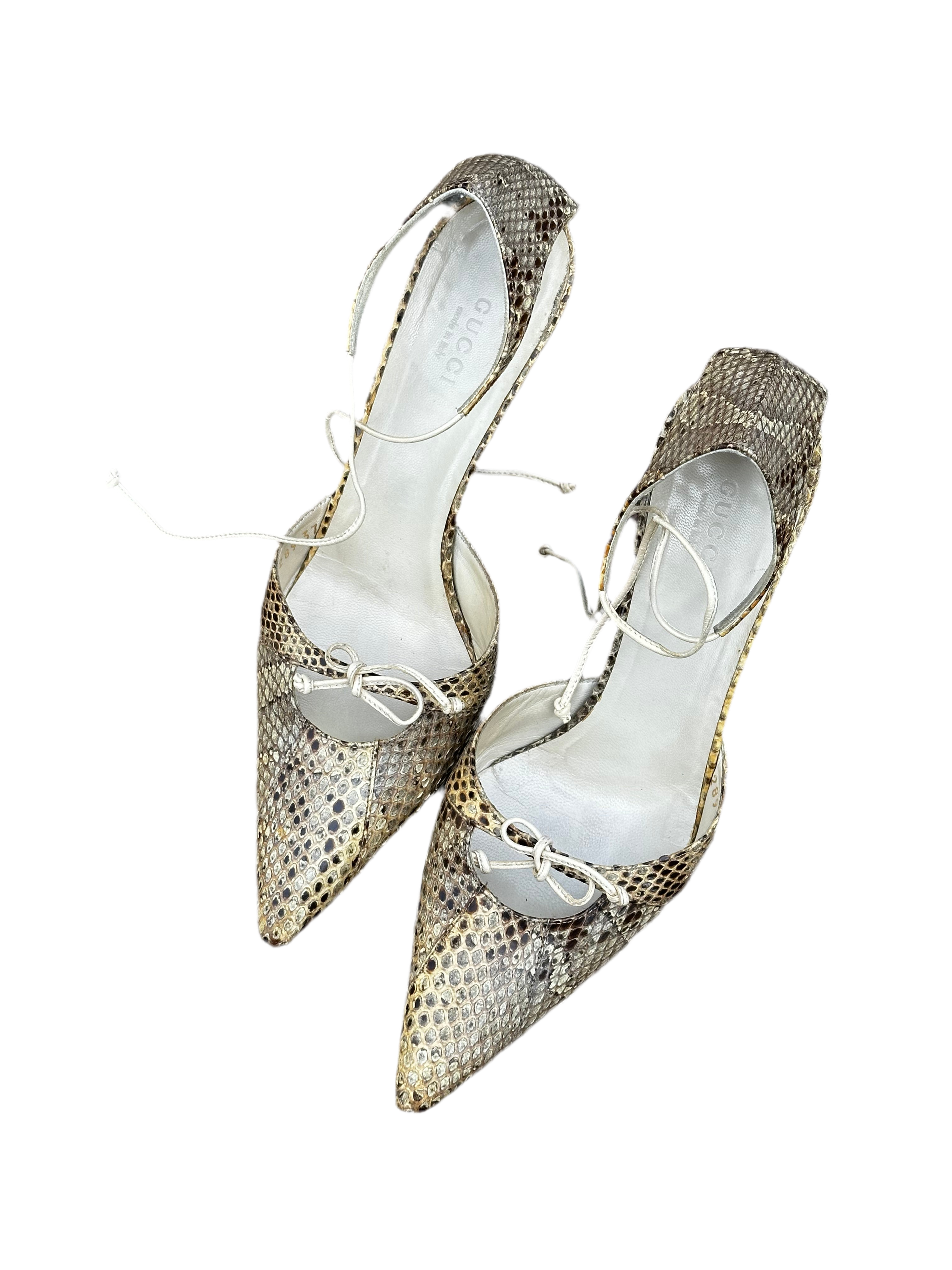Gucci Python Snake Skin Leather Point Tie Heels by GUCCI in size EU 37 from SHOES category