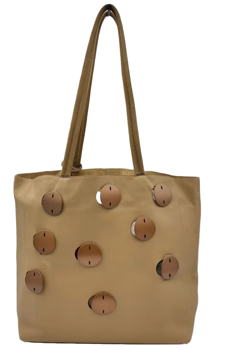 Prada Nude Leather Beige Grommet Metal Plates Handbag by PRADA in size S from BAGS category
