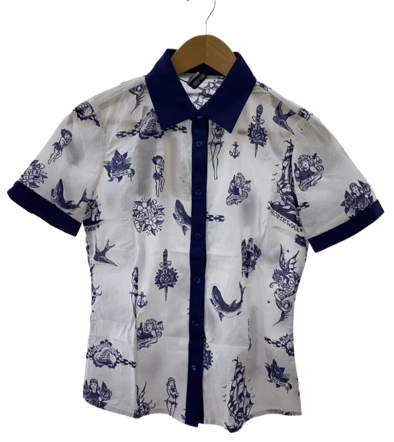 Jean Paul Gaultier BNWT Tattoo Motif Button Down SS Shirt by JEAN PAUL GAULTIER in size S from TOPS category