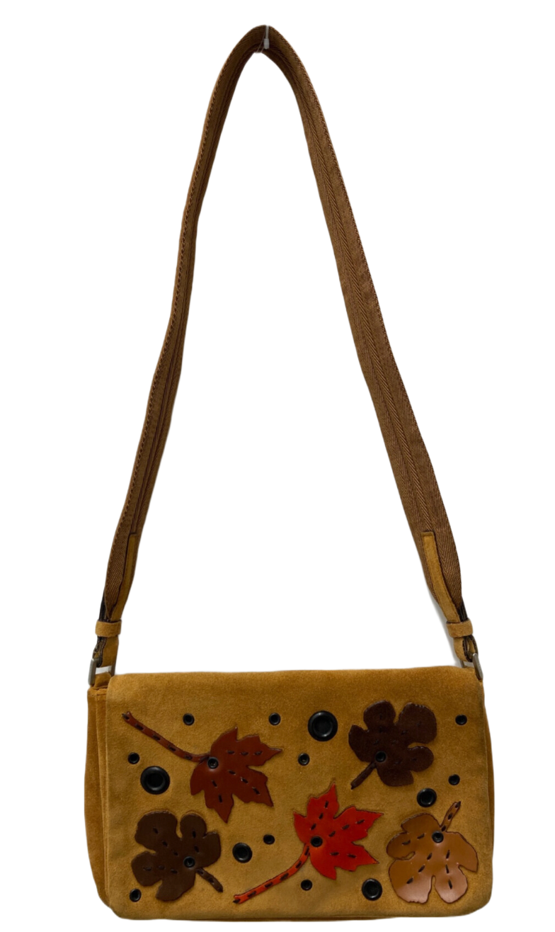 Prada FW 1999 Leaf Motif Suede Velcro Bag by PRADA in size ONE SIZE from BAGS category