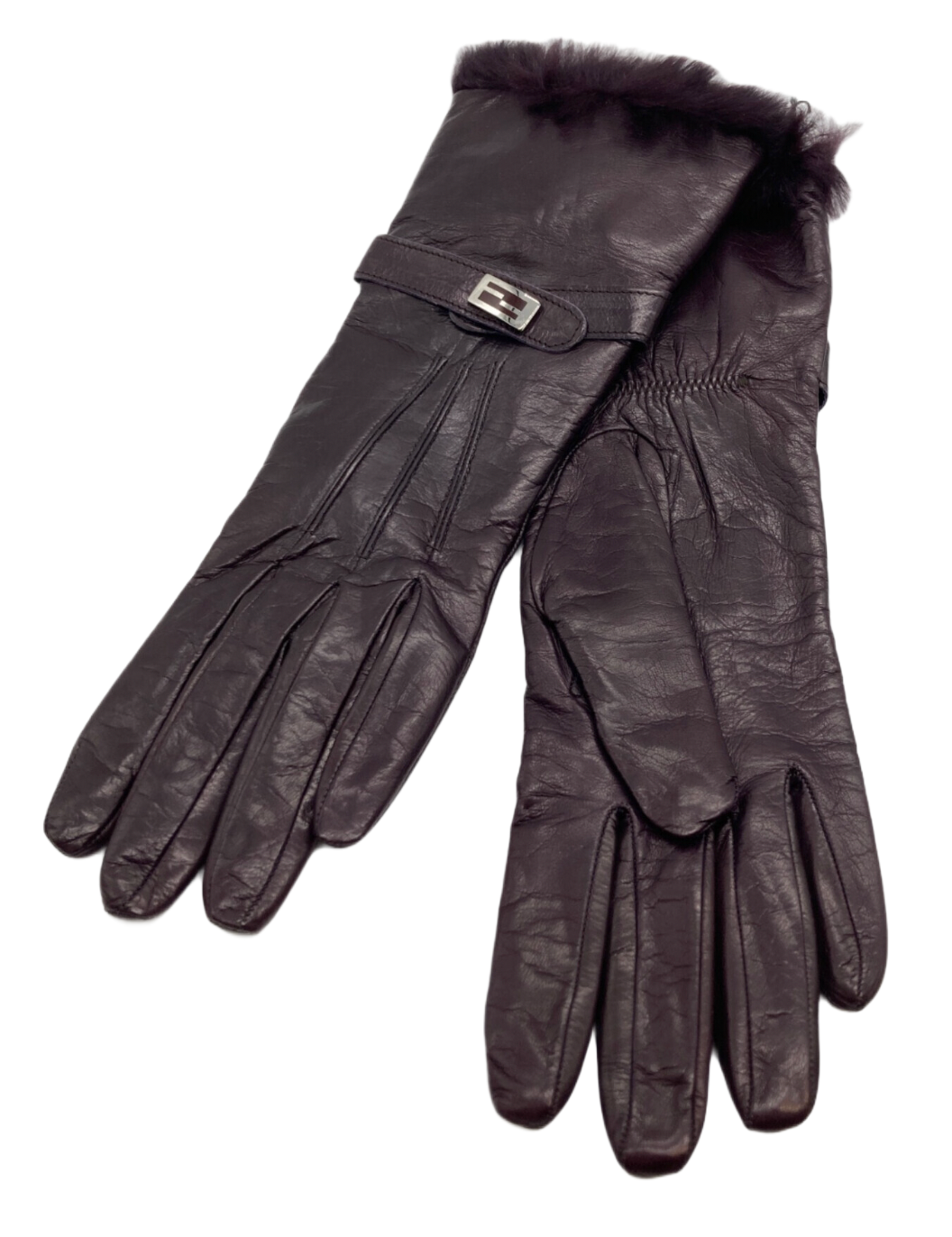 Fendi Leather Purple Gloves w Fur by FENDI in size S from ACCESSORIES category