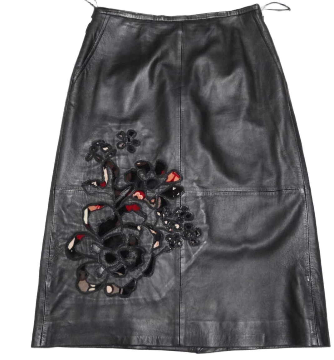 Kenzo Leather Sheep Leather Laser Cut Floral Motif Skirt by KENZO in size S from SKIRTS category