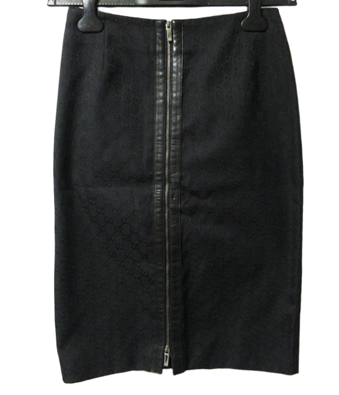 Gucci Monogram Leather Trim Zipper Black Pencil Skirt by GUCCI in size AU/UK 8 from SKIRTS category