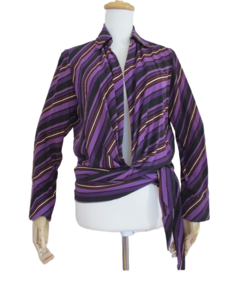 Gucci by Frida Giannini F/W 2006 Purple Stripe Wrap Blouse by GUCCI in size AU/UK 8 from TOPS category