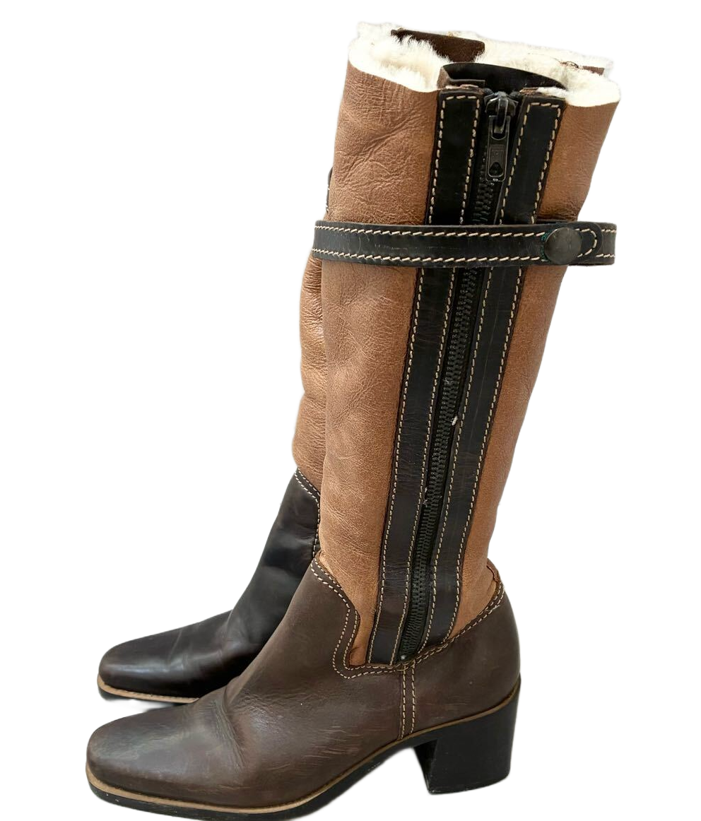 Miu Miu Brown Leather Suede Shearling Boots Sz 36 by MIU MIU in size EU 36 from SHOES category
