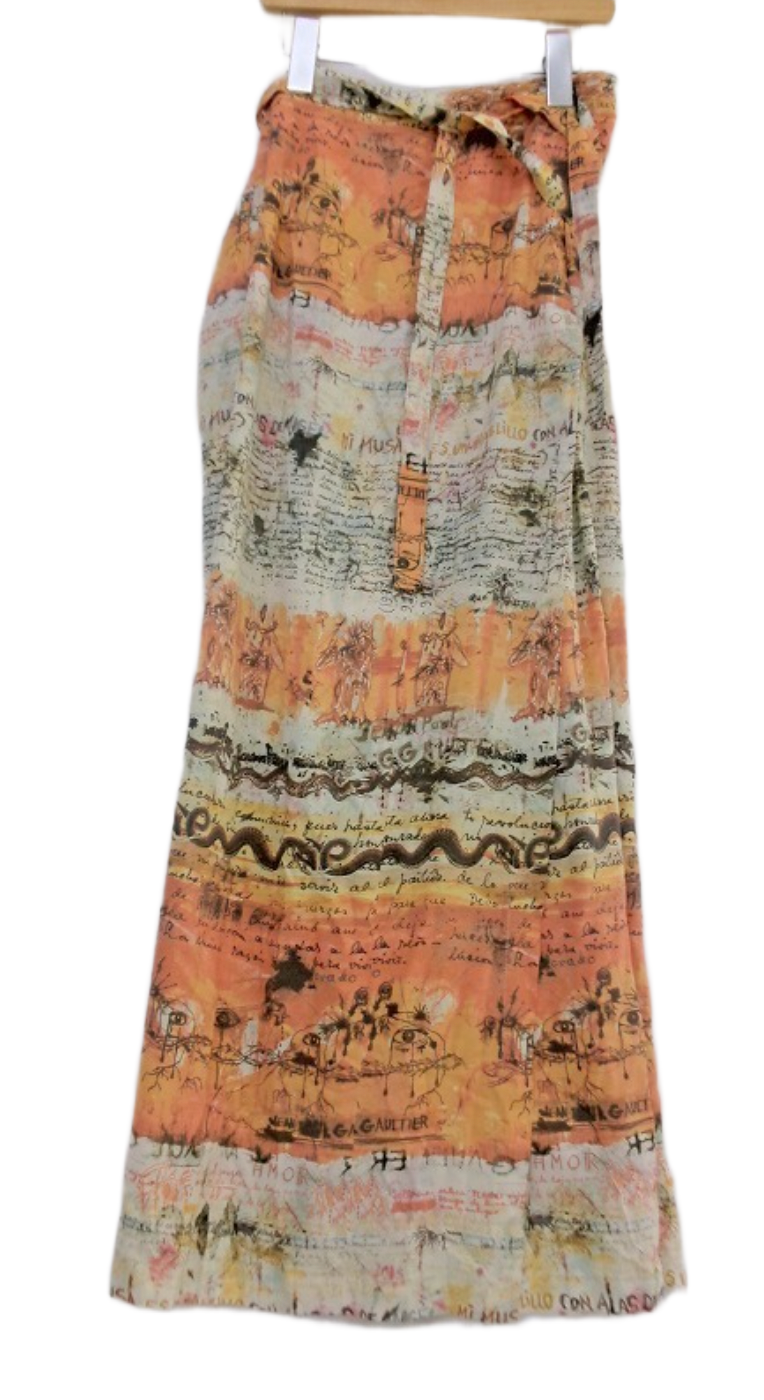 Jean Paul Gaultier wrap graffiti tribal print script maxi skirt by JEAN PAUL GAULTIER in size S from SKIRTS category