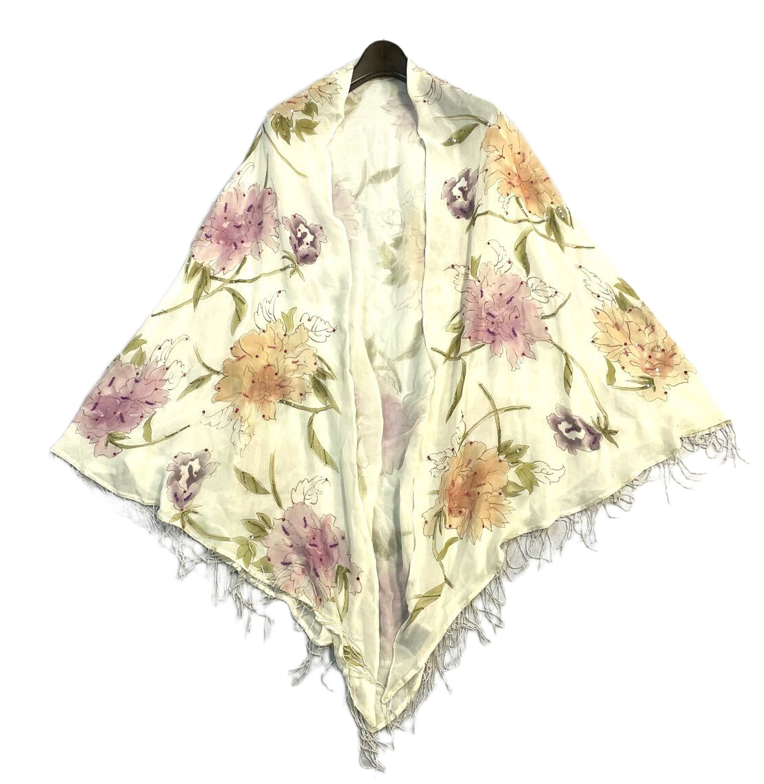 GIANFRANCO FERRE STUDIO  haori floral pattern shawl poncho outerwear scarf beaded fringe by GIANFRANCO FERRÉ in size ONE SIZE from ACCESSORIES category