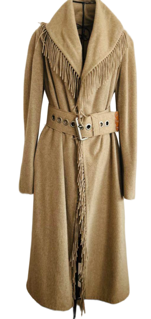ERMMANO SCERVINO 100% cashmere beige fringe coat w matching belt by CÉLINE in size S from COATS & JACKETS category