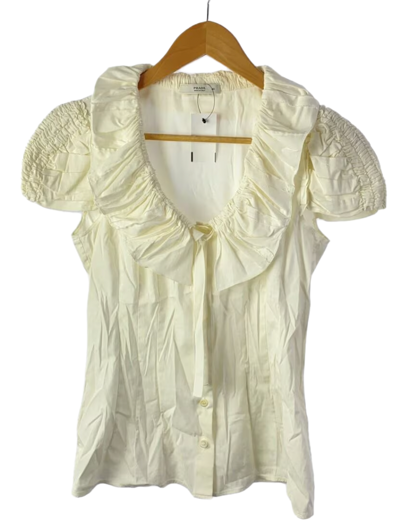 Prada SS Rufle V Neck Button Down Blouse by PRADA in size XS from TOPS category