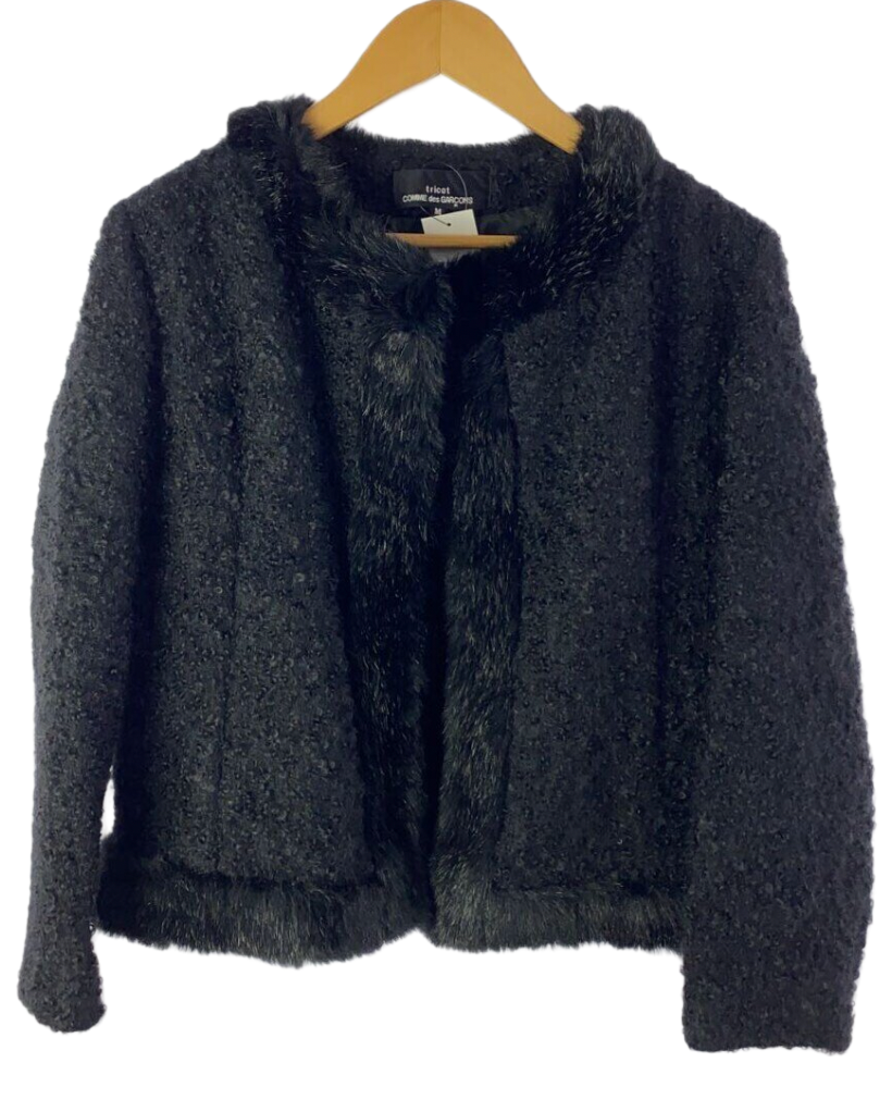 Tricot Comme des Garcons Tweed Fur Trim Jacket w Safety Pin Blazer AD 1999 by COMME DES GARÇONS in size S from COATS & JACKETS category