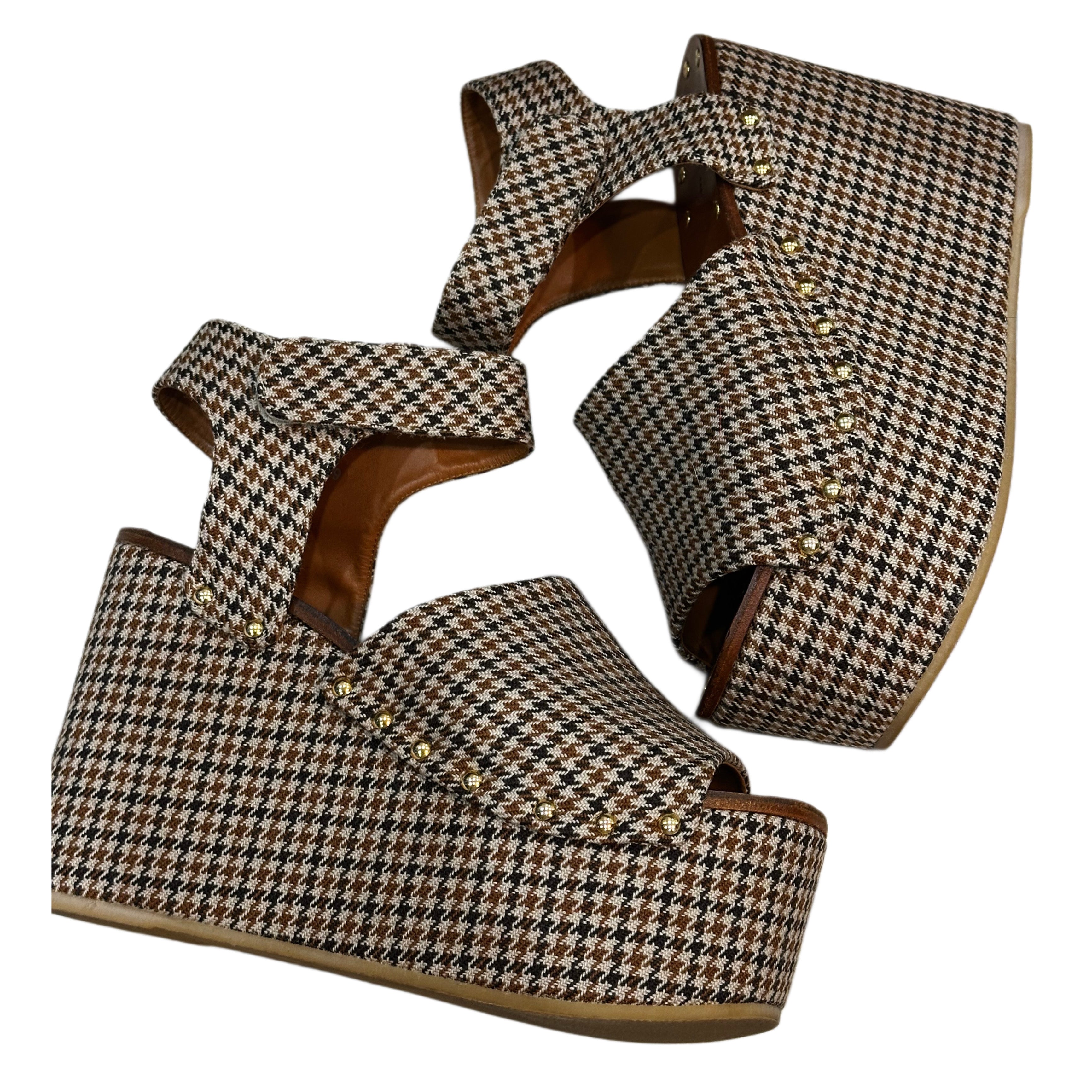 Celine Houndstooth Wedge Platform Velcro Heels by CÉLINE in size EU 39 from SHOES category