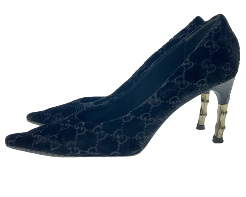 Gucci by Tom Ford Velvet Monogram Heels w bamboo heeel by GUCCI in size EU 36 from SHOES category