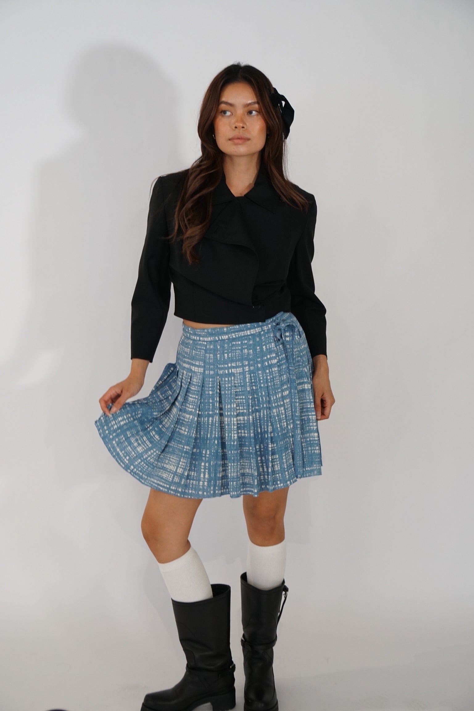 Prada Checkered Square Blue White Pleated Wrap Skirt by PRADA in size S from SKIRTS category
