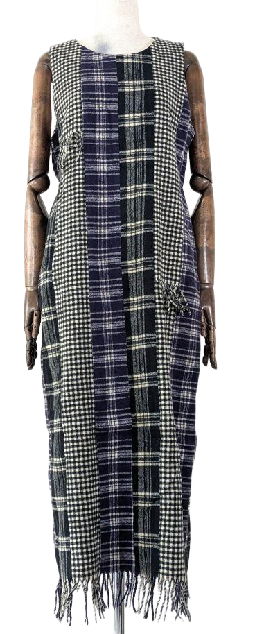 Tsuomori Chisato Issey Miyake Wool Multi Pattern Fringe Sless Dress by ISSEY MIYAKE in size S from DRESSES category