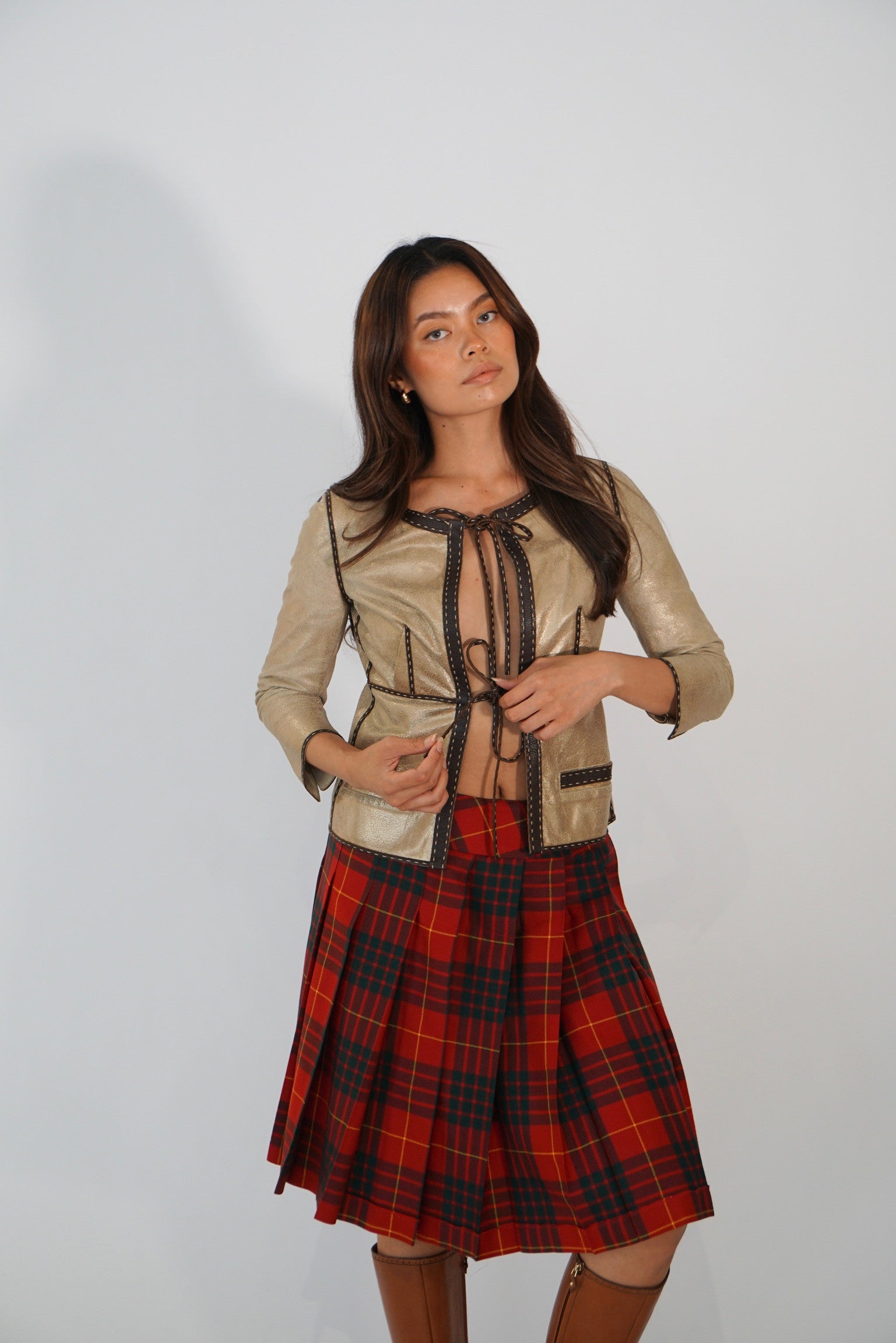 Fendi Gold Leather W Ties Jacket by FENDI in size XS from COATS & JACKETS category