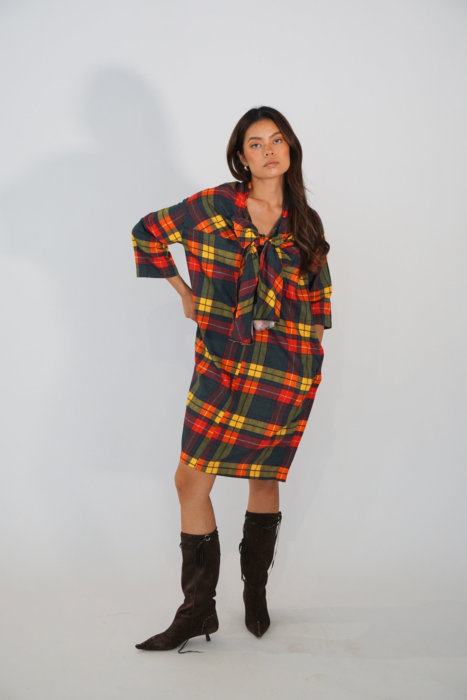 Tricot Comme des garçons plaid checkered LS dress w bow tie by COMME DES GARÇONS in size N/A from DRESSES category
