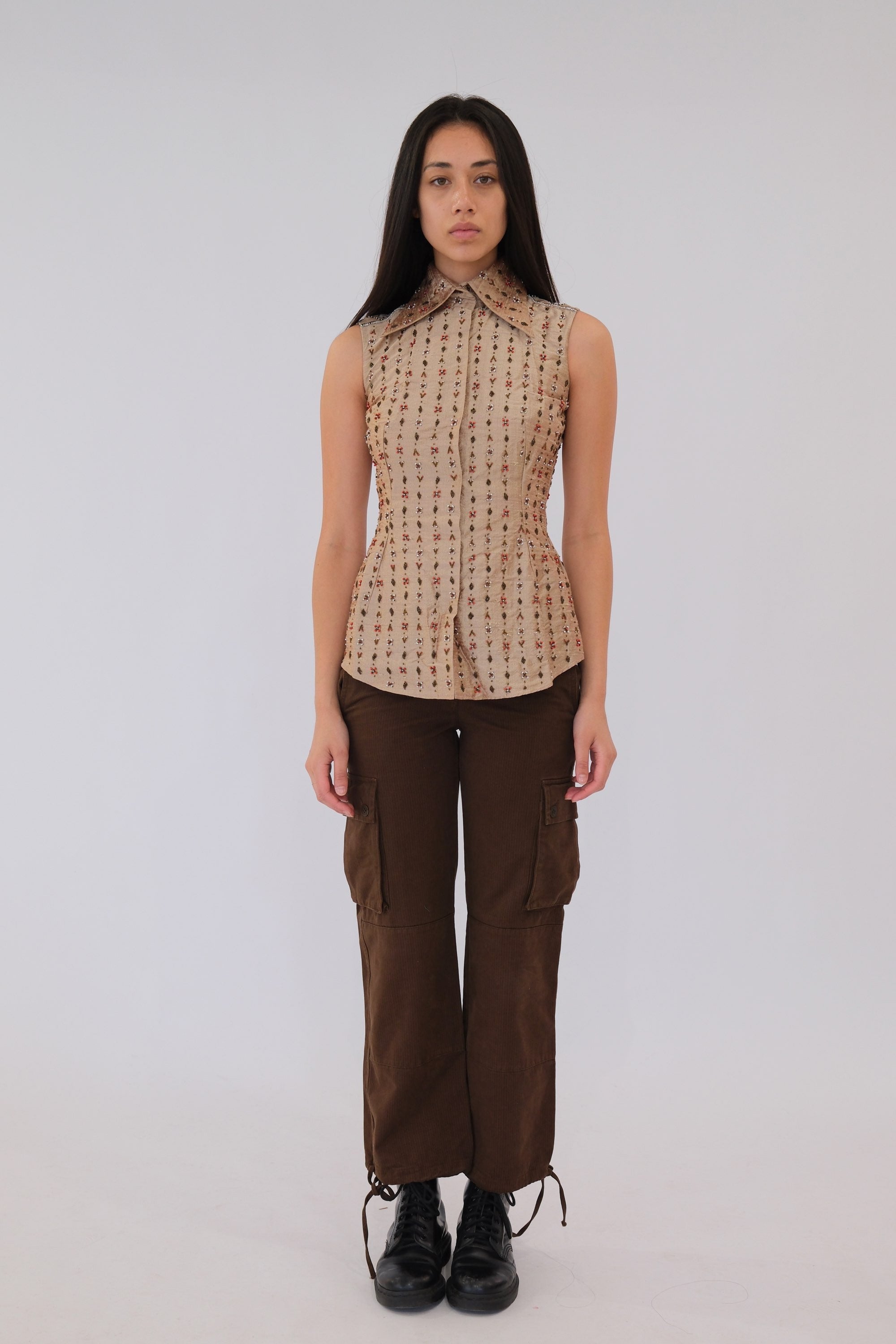 Dolce & Gabbana Beaded Point Collar Sless Blouse Vest by DOLCE & GABBANA in size XS from TOPS category