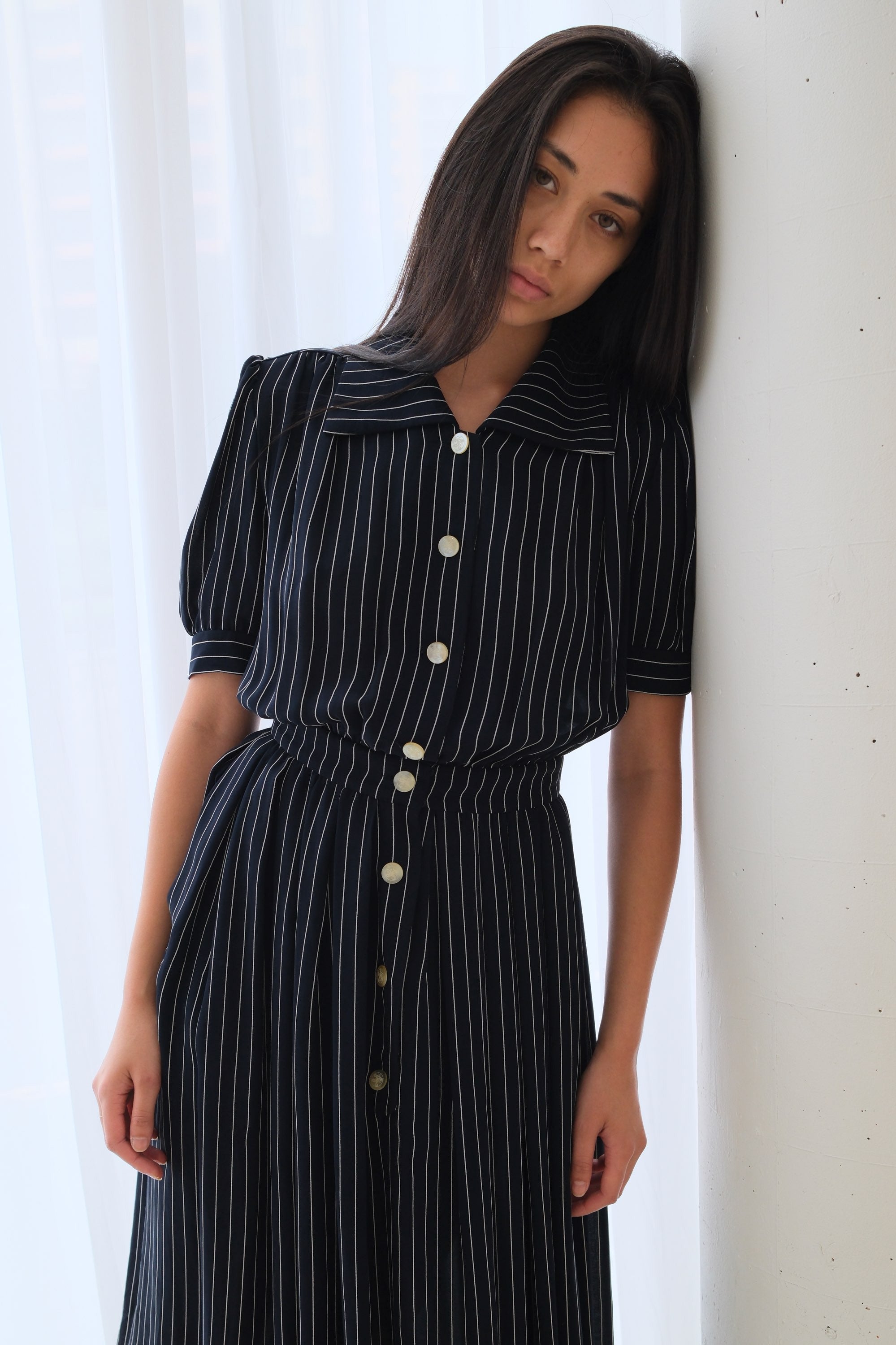Nina Ricci Stripe SS Button Down pleated Dress by CÉLINE in size S from DRESSES category