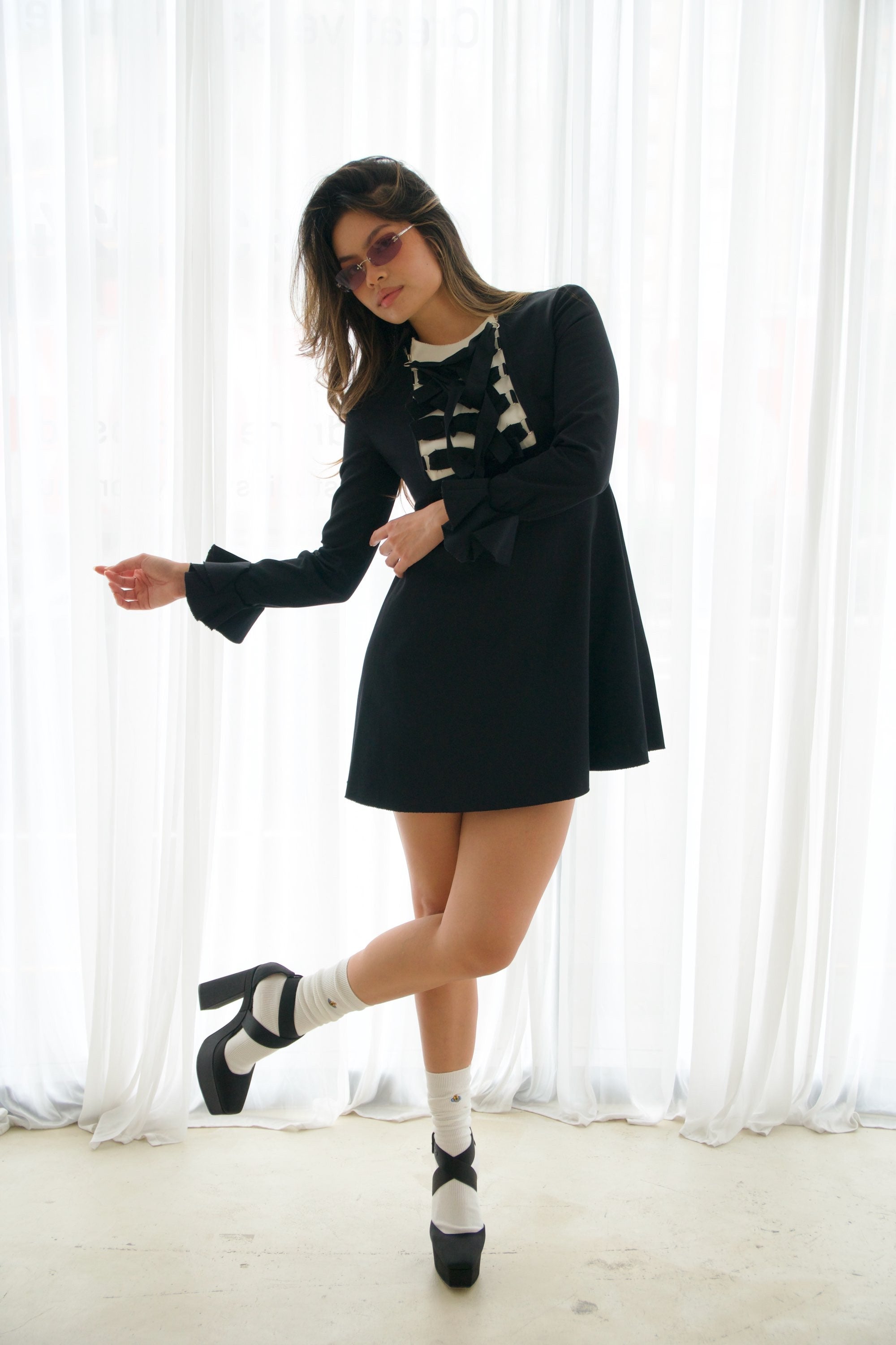 Yves Saint Laurent Lace Up Zip LS Flare Babydoll Dress by YVES SAINT LAURENT in size XS from DRESSES category
