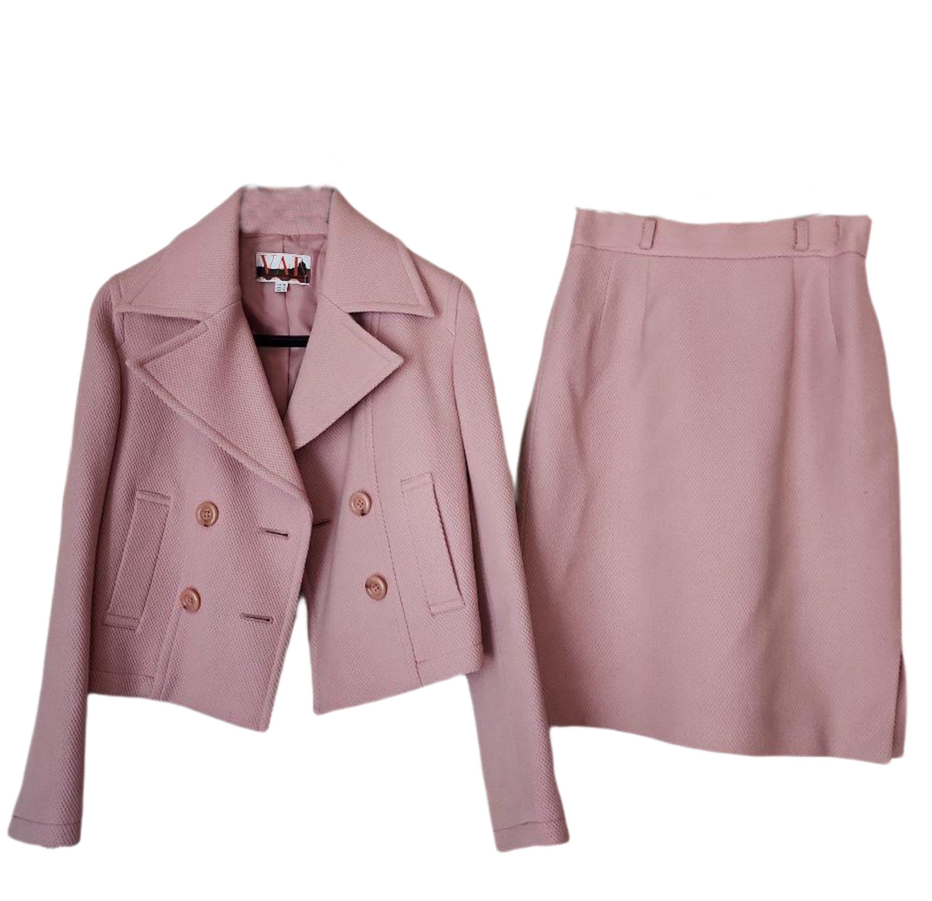 Valentino Pink Wool Double Breasted Blazer Skirt Suit Set by VALENTINO in size XS from SUITS category