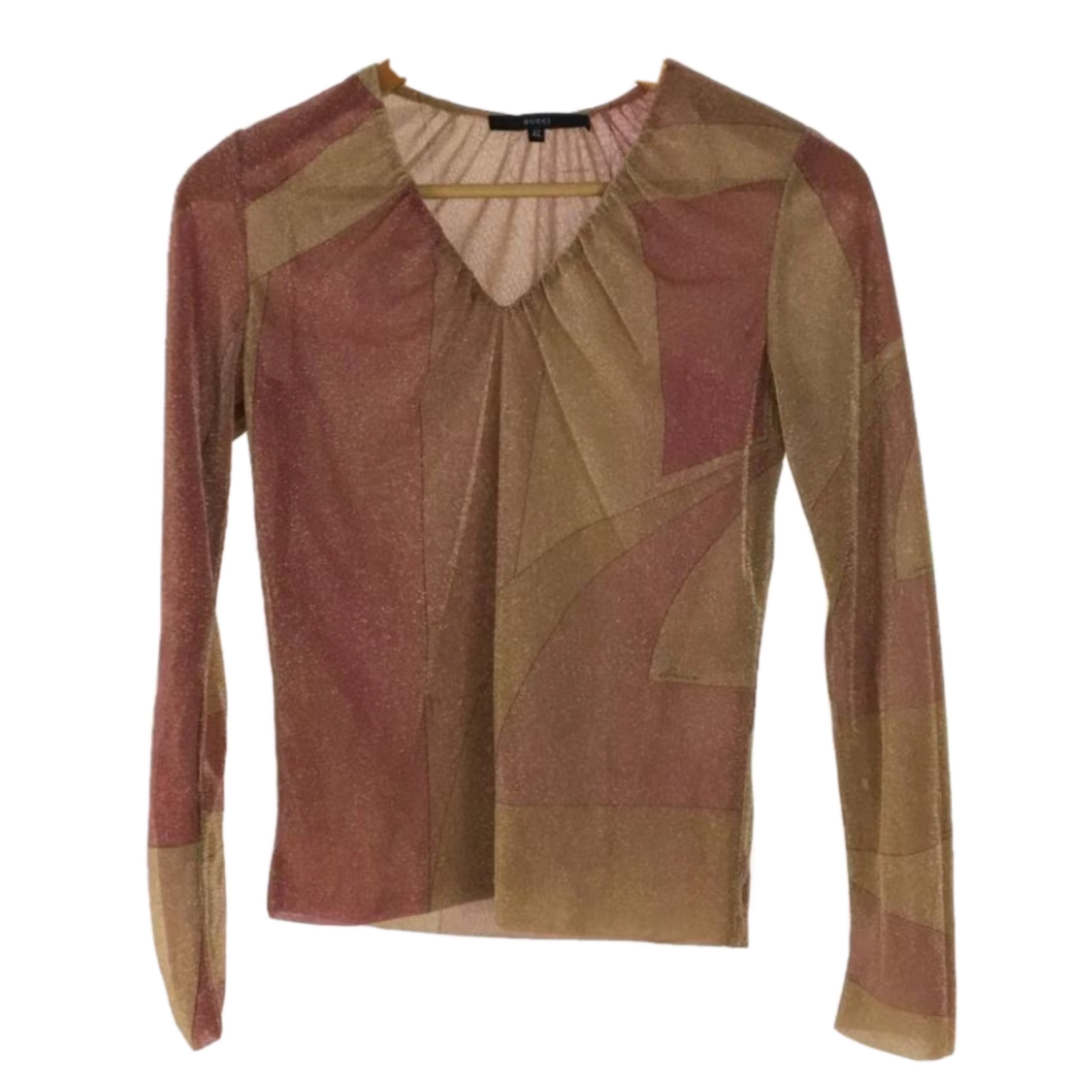 Gucci Glitter Sheer Abstract V Neck Lurex LS Top by GUCCI in size XS from TOPS category