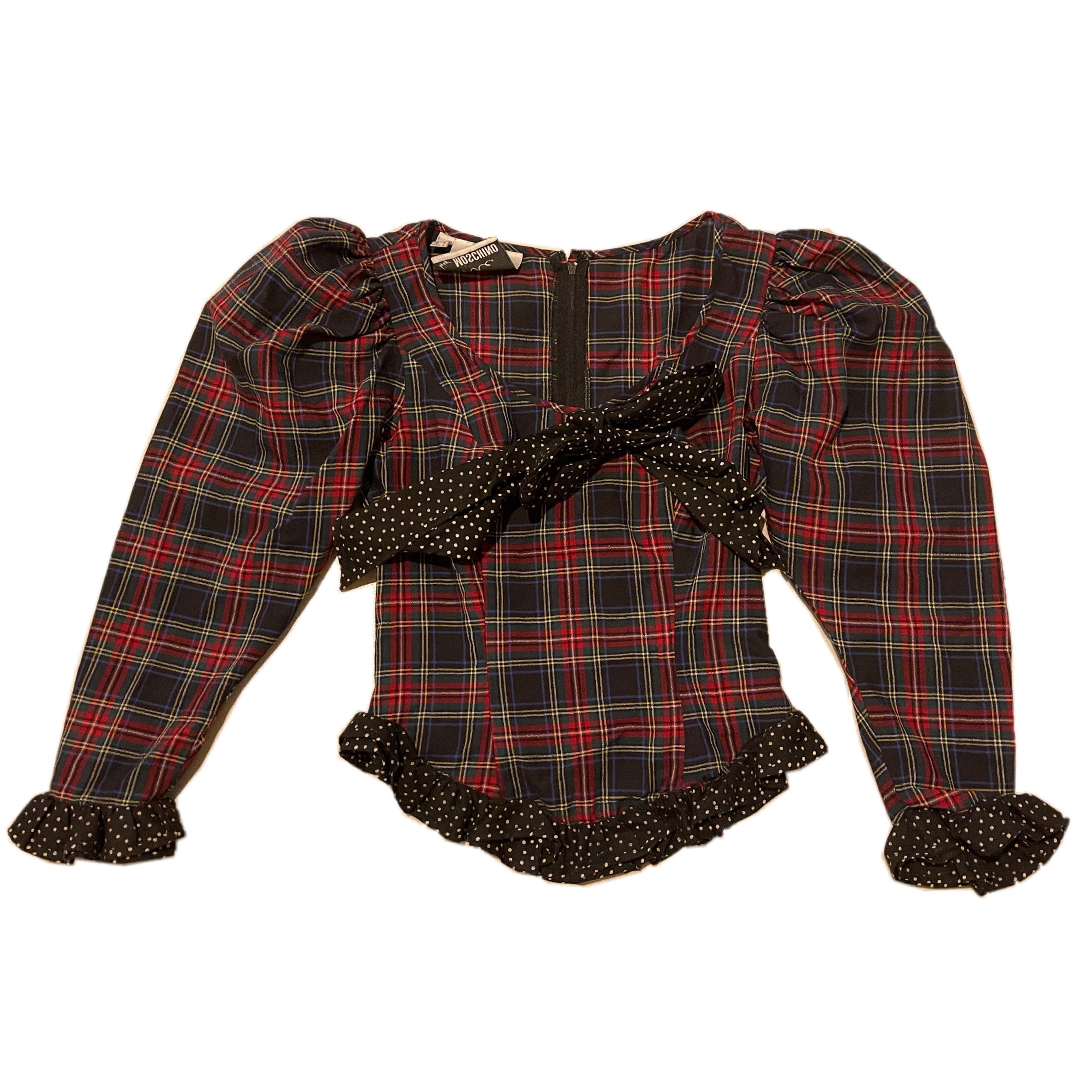 Moschino Cheap And Chic Tartan Checkered Polka Dot Pleated Skirt Puff Sleeve Set by MOSCHINO in size XS from SUITS category