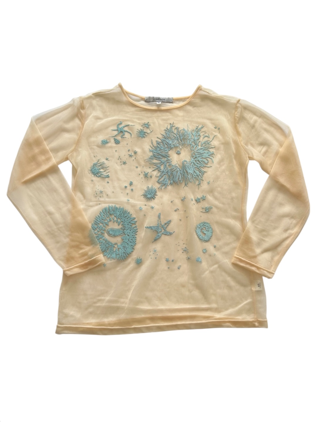 John Rocha SS 1997 sheer mesh top with sea life  rubber print by John Rocha in size M from TOPS category