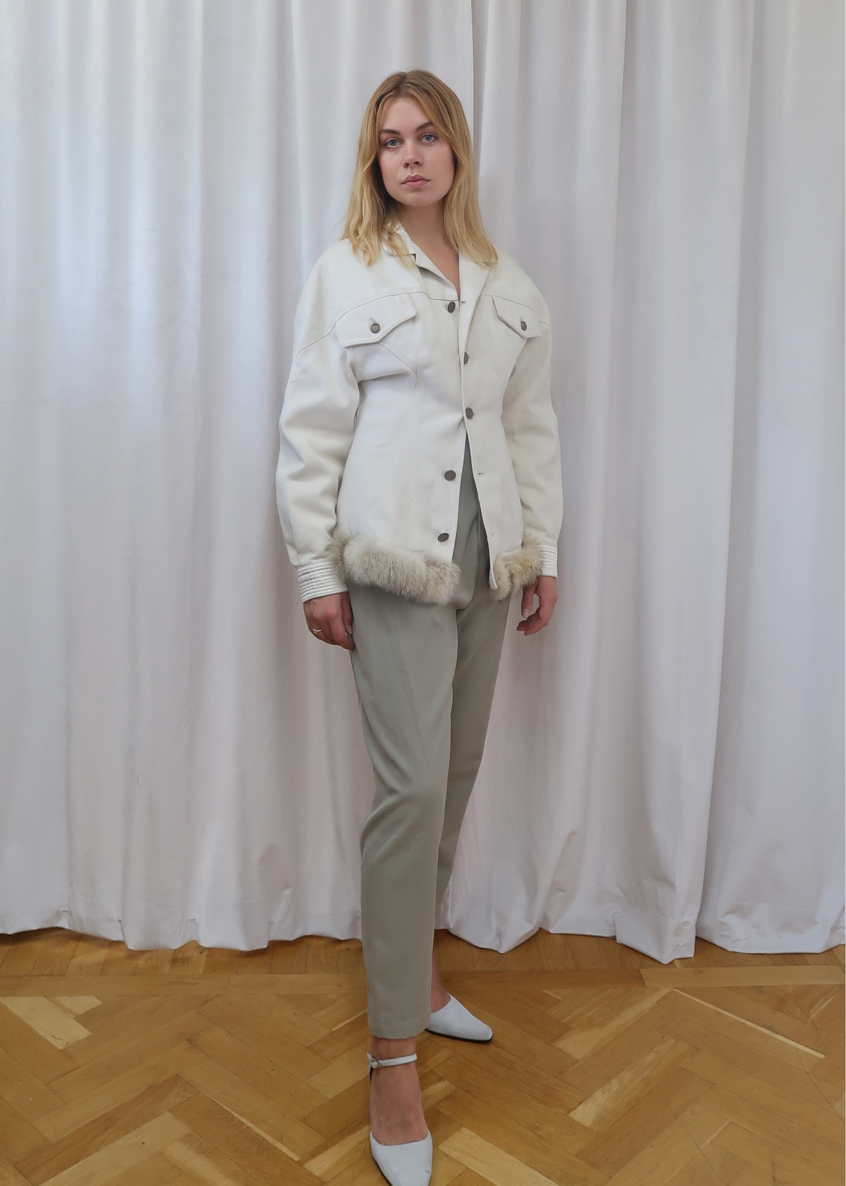 Marithé François Girbaud fur trim jacket, 1980’s by MARITHE AND FRANCOIS GIRBAUD in size M from COATS & JACKETS category