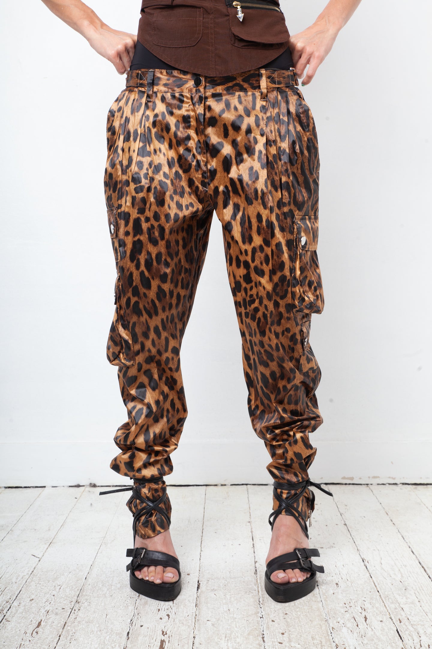Dolce & Gabbana 2000's satin leopard print cargo pants by DOLCE & GABBANA in size IT 46 from TROUSERS category