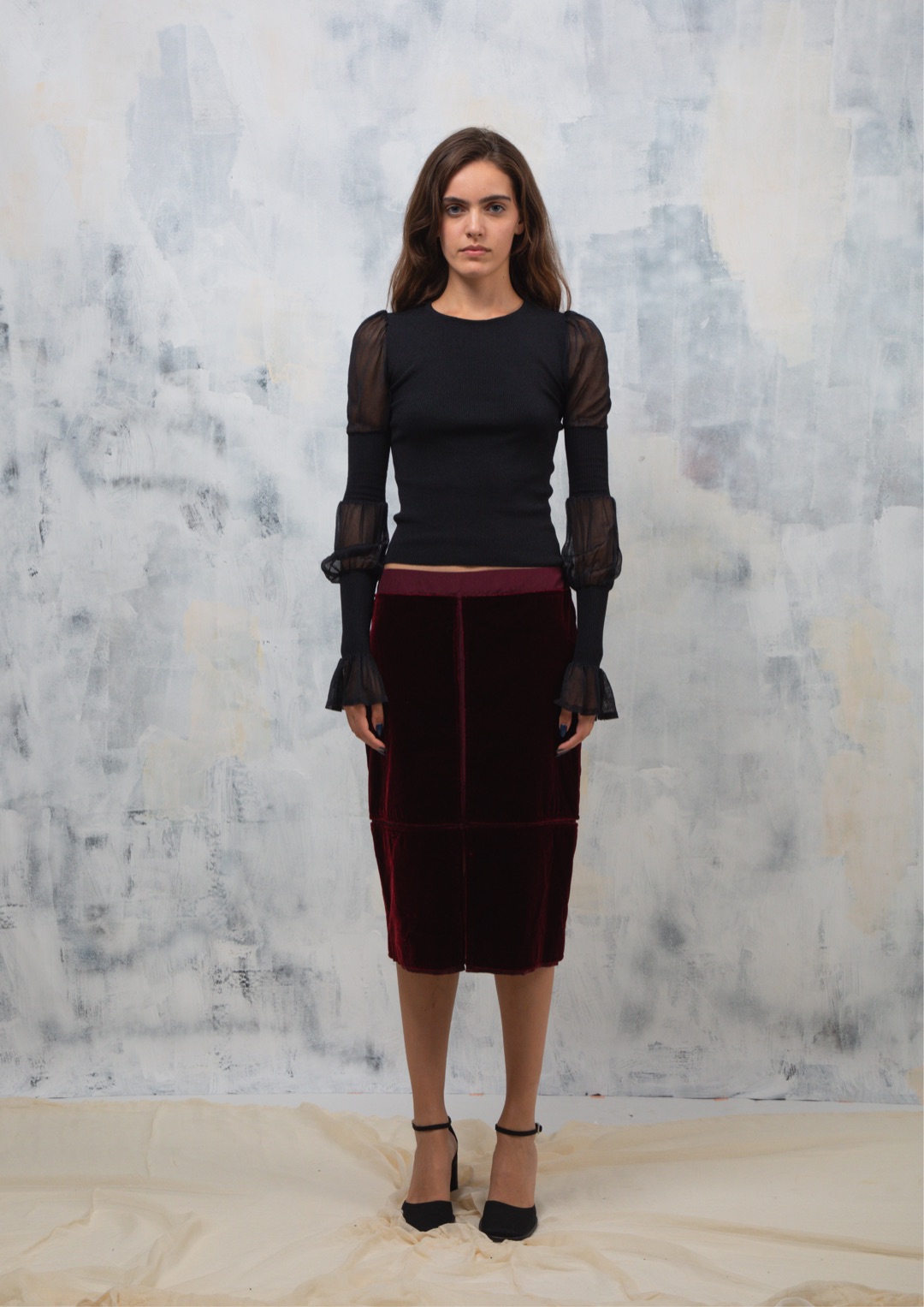 Yves Saint Laurent F/W 2002 Burgundy Velvet Runway Skirt by YVES SAINT LAURENT in size FR 40 from SKIRTS category