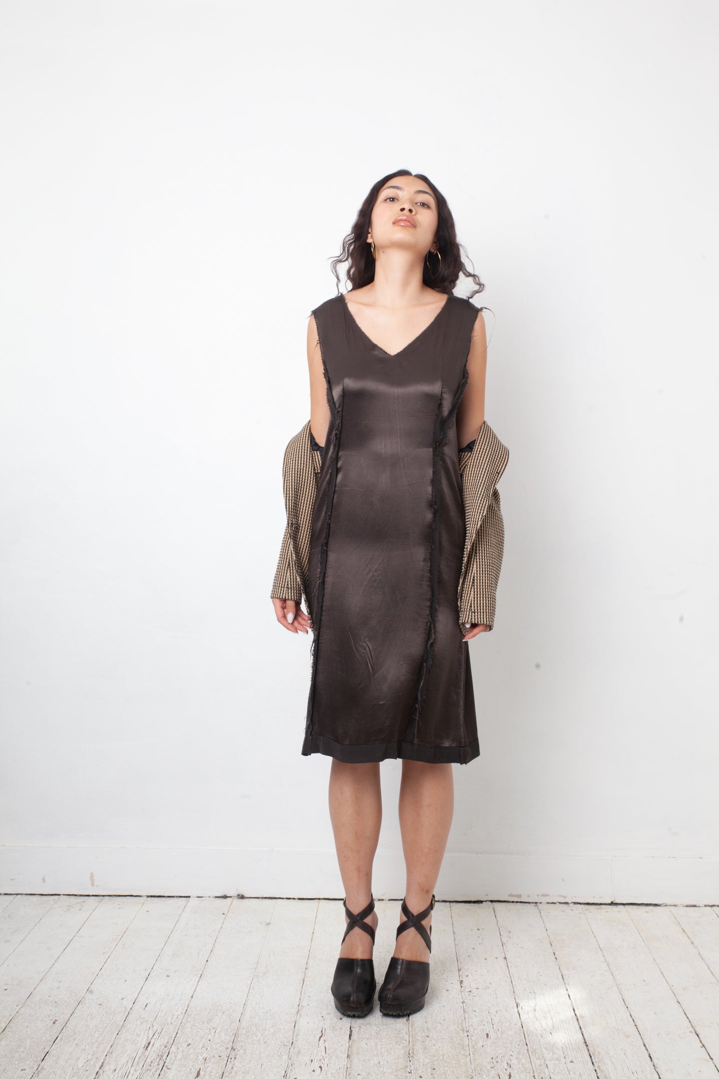 Martin Margiela Fall 2005 silky brown dress with raw hems and reversed zipper closure by MAISON MARGIELA in size IT 40 from DRESSES category